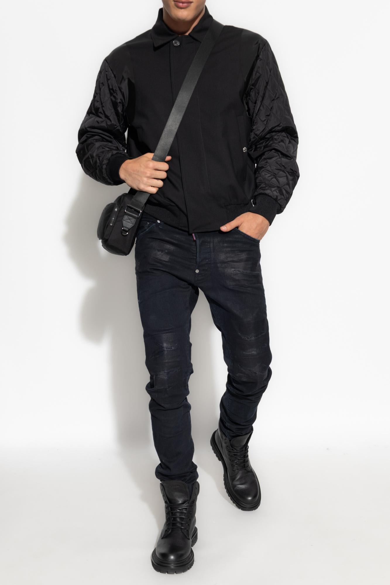 Dsquared2 Quilted-sleeve Bomber Jacket In Black