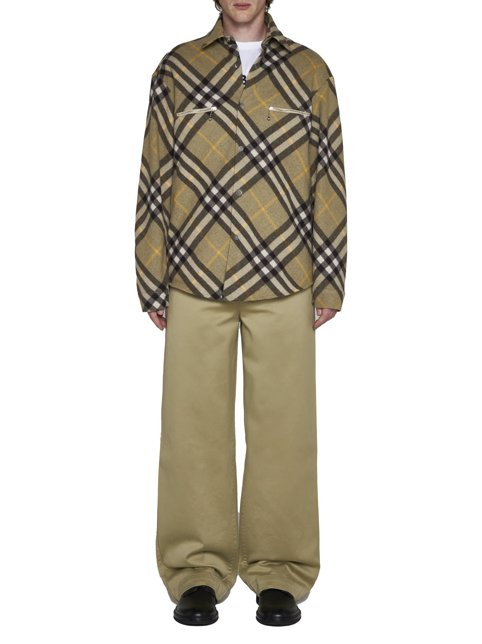 Burberry Check Wool Blend Overshirt In Green