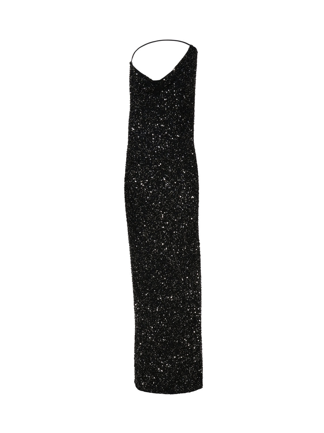 Shop Retroféte Long Dress In Paillettes And Nylon In Black