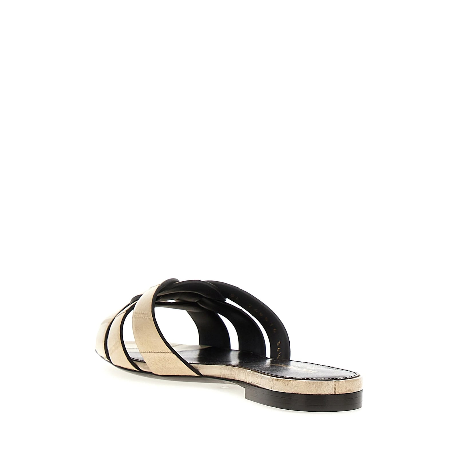 Shop Saint Laurent Tribute Eel Leather Flat Sandals In Beige