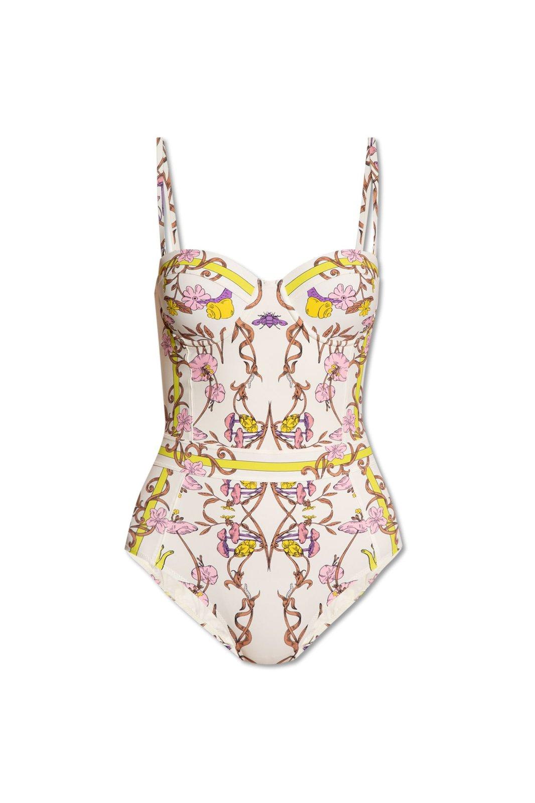 Shop Tory Burch Floral Printed One-piece Swimsuit In Multicolour