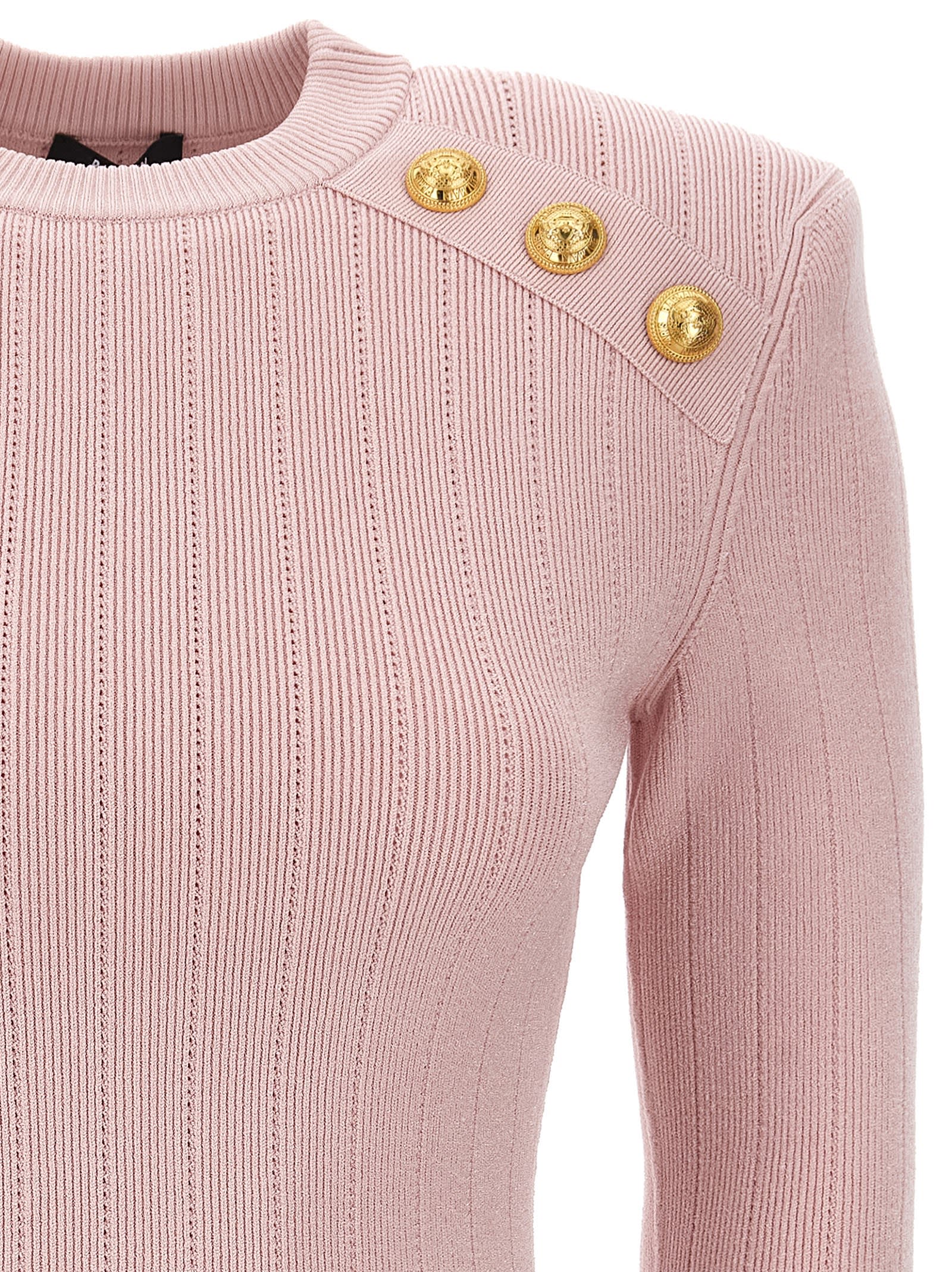 Shop Balmain Logo Button Sweater In Pink