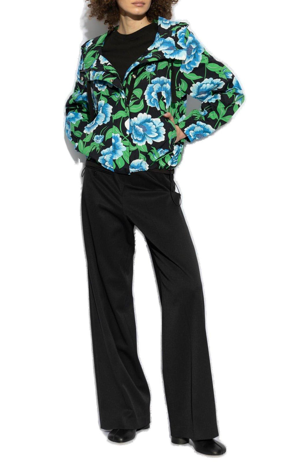 Kenzo Peonies Print Windbreaker Jacket In Black
