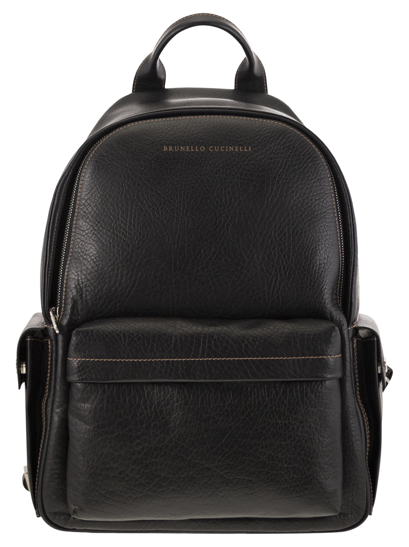 Shop Brunello Cucinelli Calfskin Backpack With Grain In Black