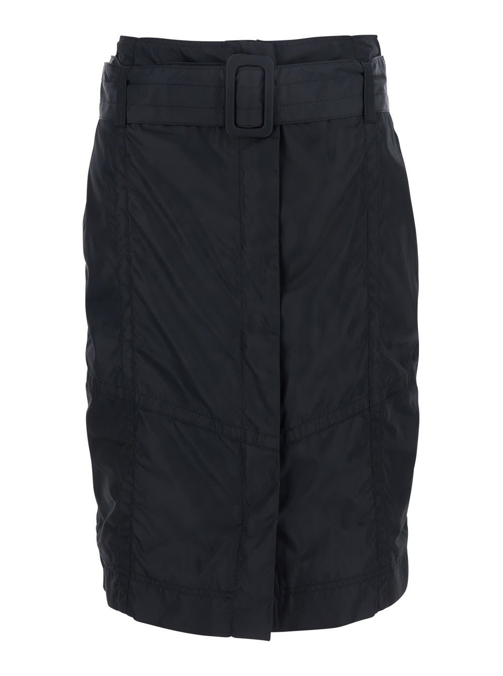 Pinko Black Pencil Skirt With Adjustable Belt With Buckle And Geometric Stitching In Tech Fabric Woman In Black