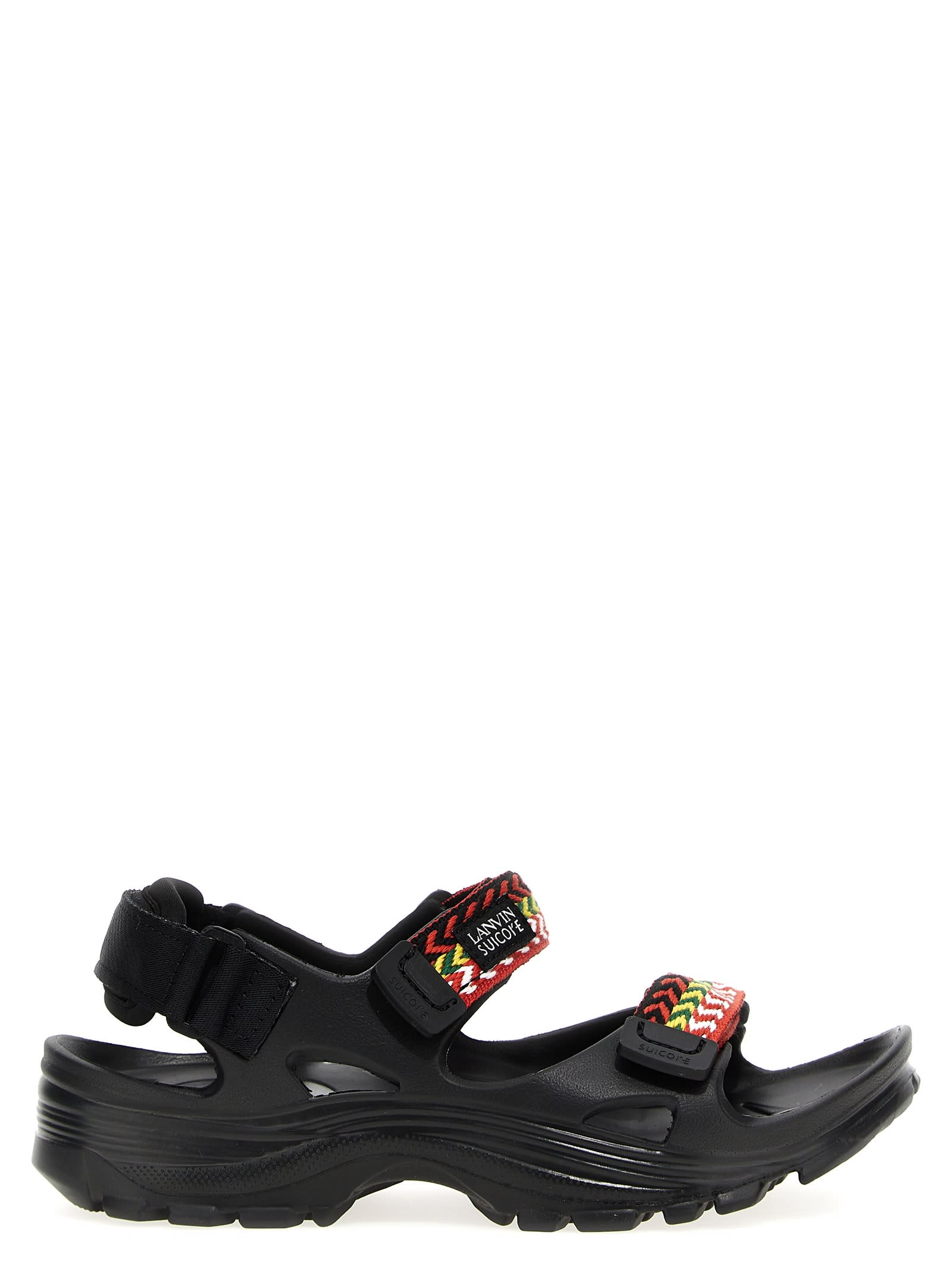 Shop Lanvin Wave Curb Laces  X Suicoke Sandals In Black