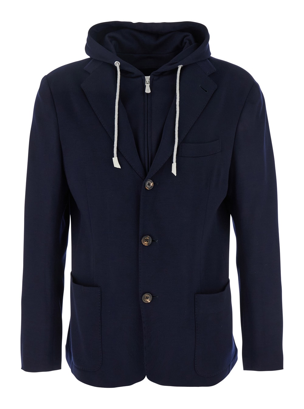 Blue Jacket With Hood And Bib In Wool Man