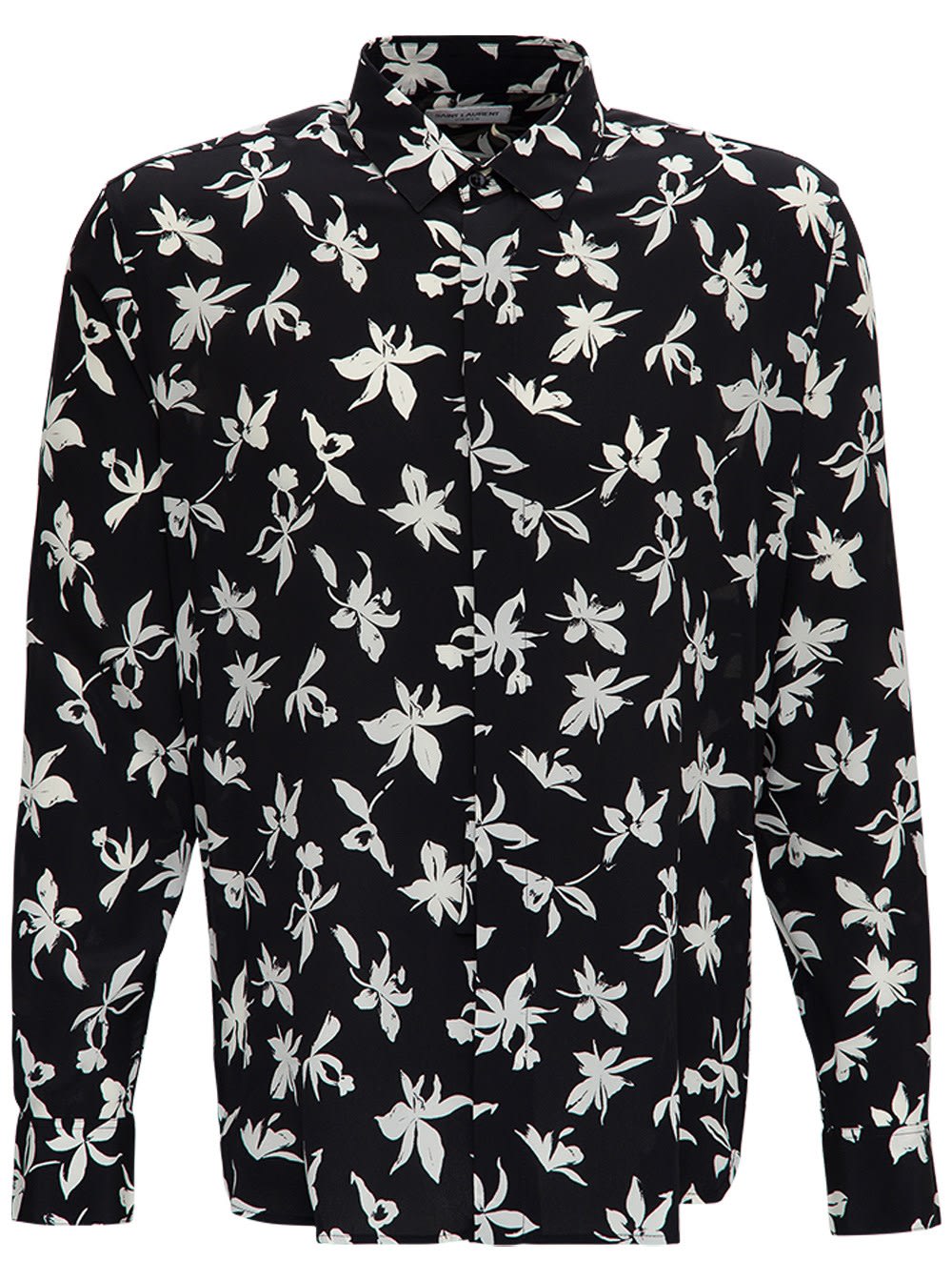 Saint Laurent Crepe De Chine Silk Shirt With Wild Orchid Print