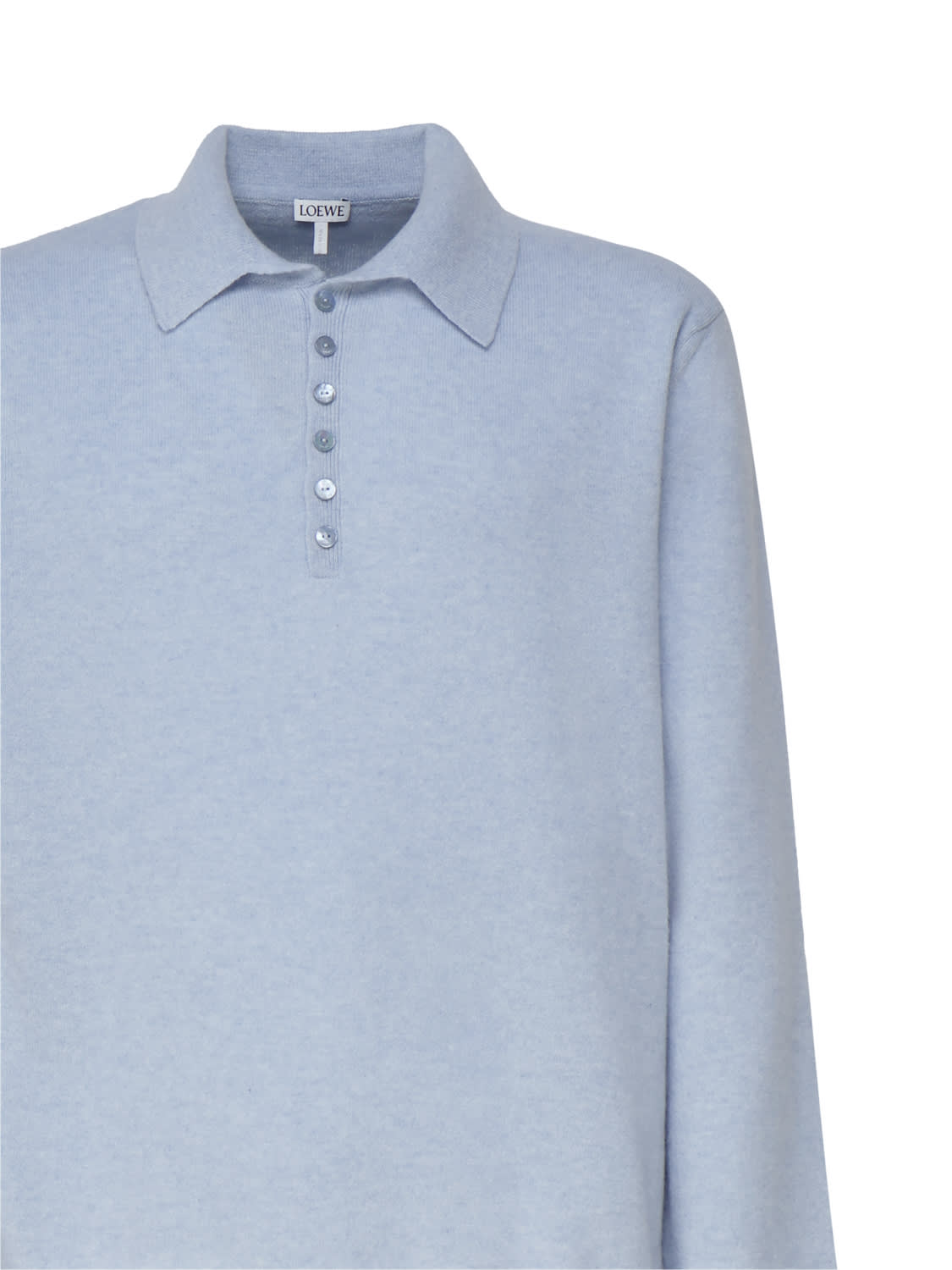 Shop Loewe Polo Sweater In Soft Cashmere In Light Blue