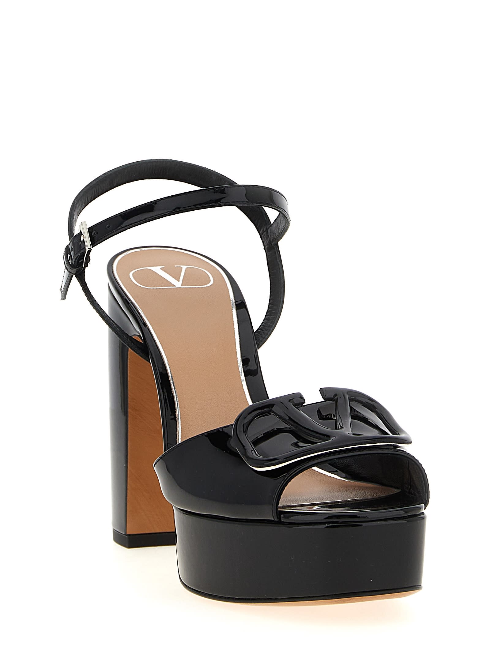 Valentino Vlogo 115 Patent Platform Sandal In Black