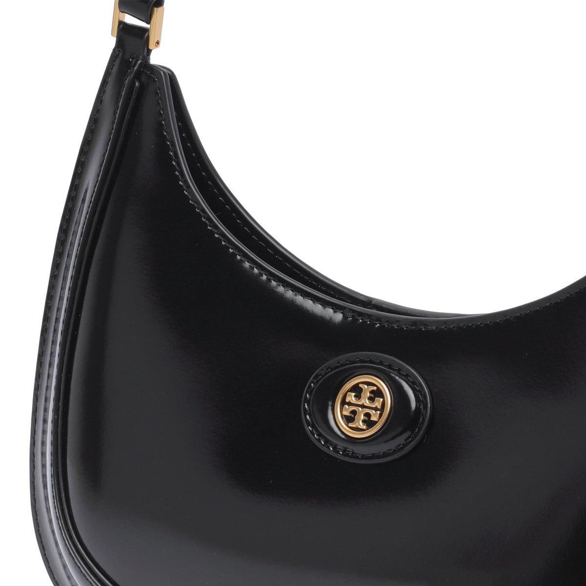 Shop Tory Burch Logo Plaque Zipped Shoulder Bag In Black