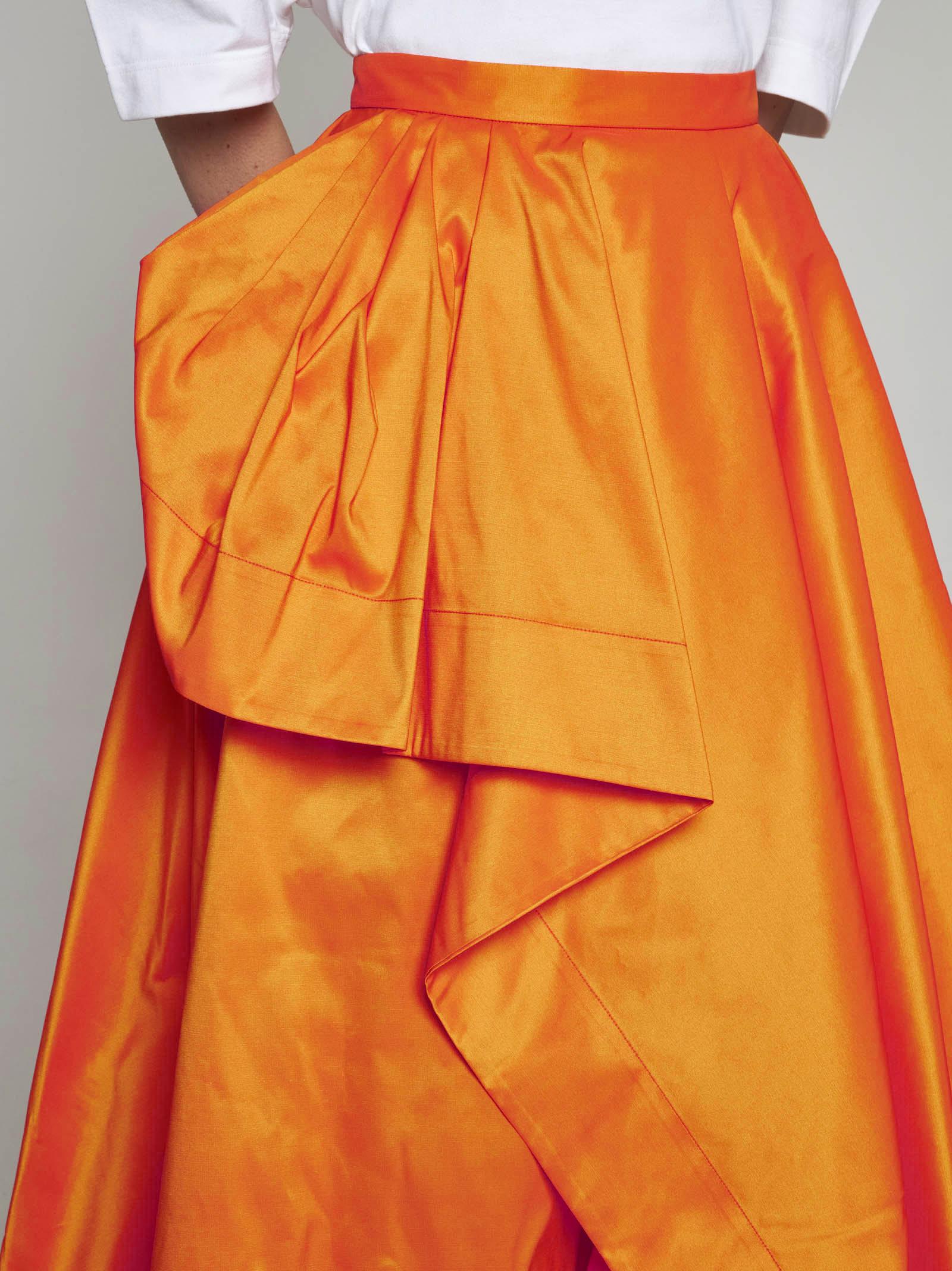 Shop Alexander Mcqueen Asymmetric Taffeta Midi Skirt In Orange