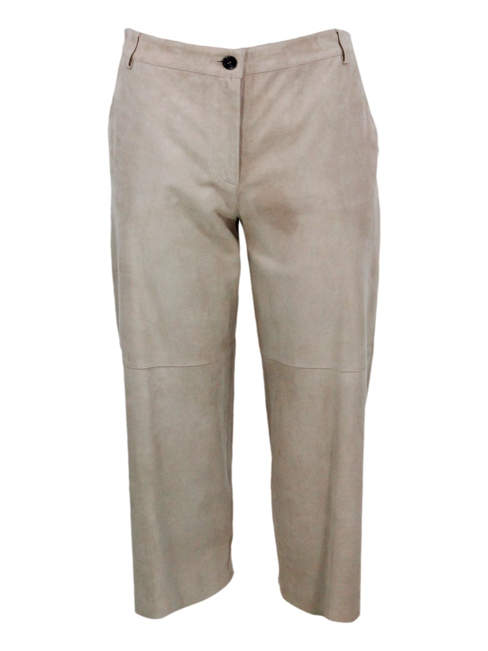 Trousers Made Of Soft Suede, With A Soft Fit And Zip And Button Closure With Elastic Waist On The Back. Welt Pockets.