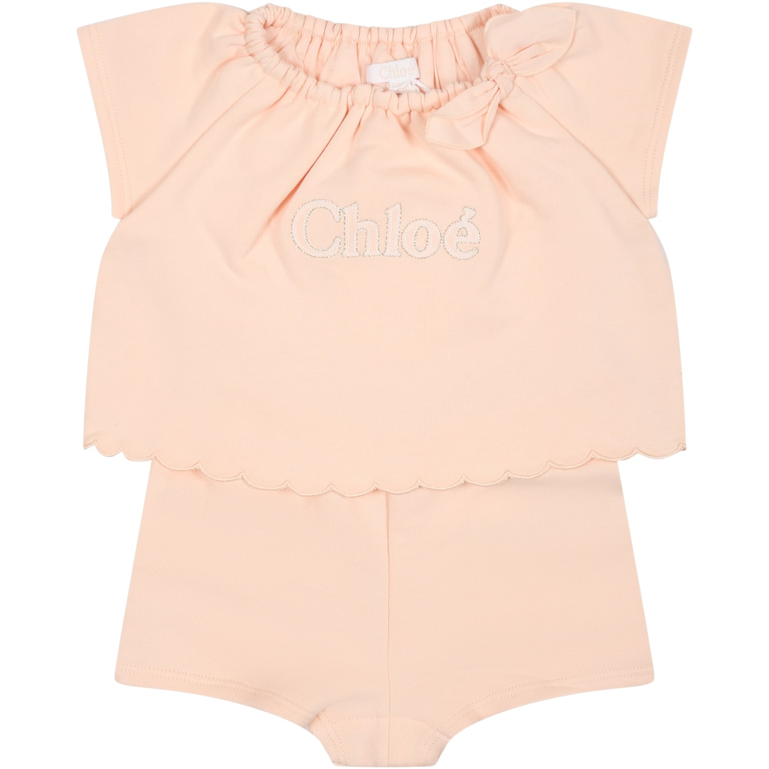 Chloé Pink Sports Suit For Baby Girl With Logo