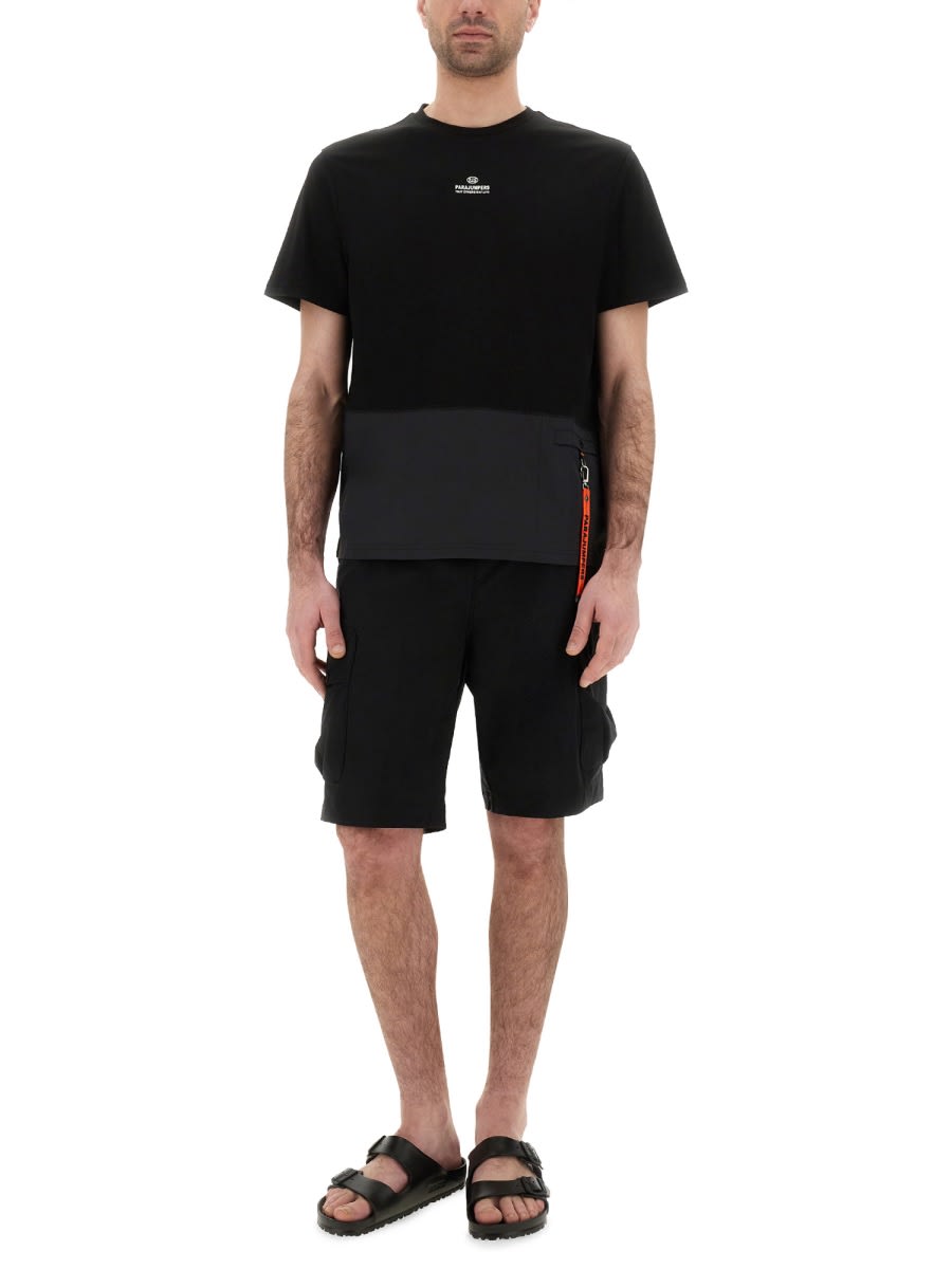 Parajumpers 'clint' Black Crewneck T-shirt With Logo Detail On The Front In Black