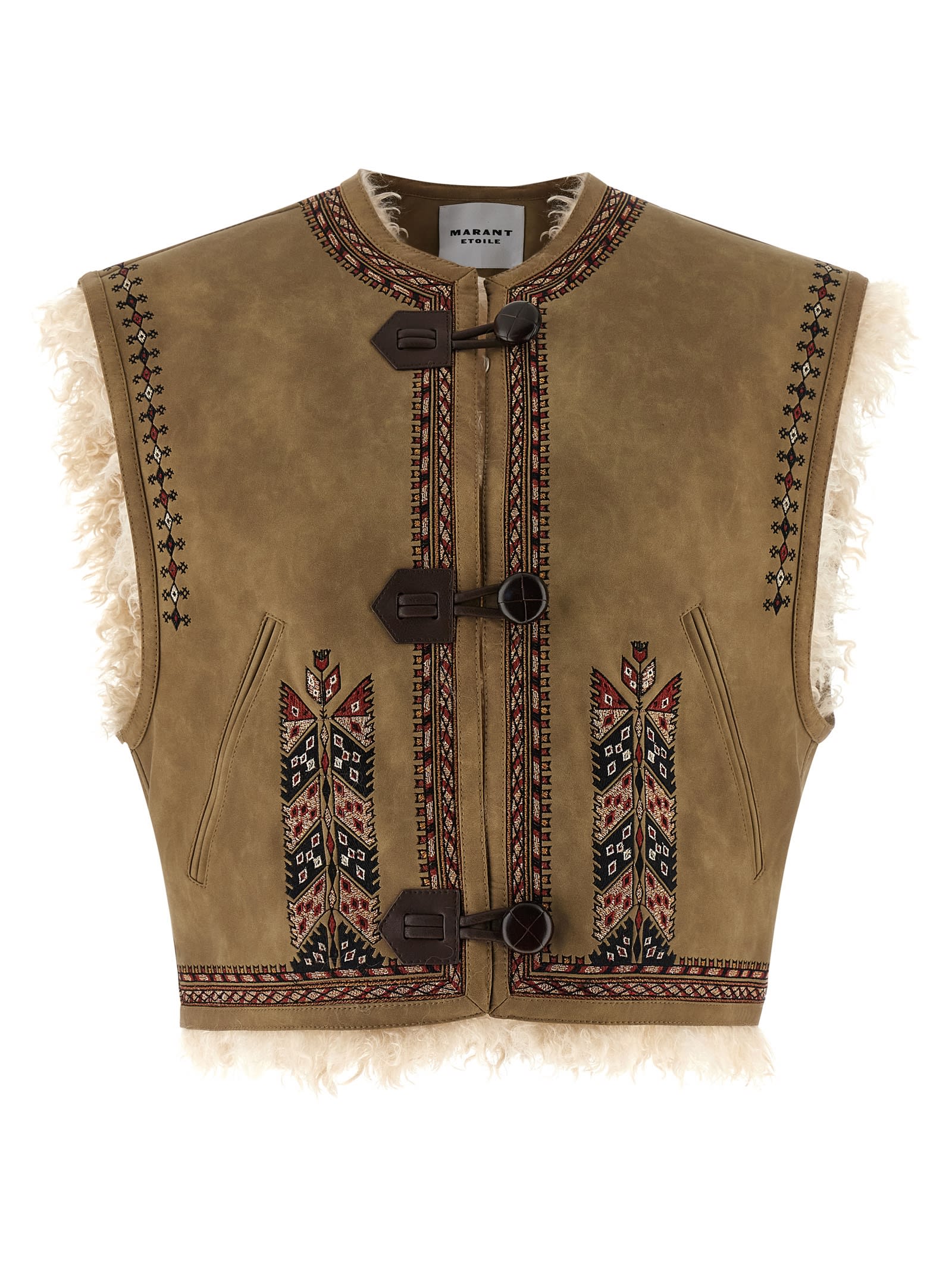 Isabel Marant Étoile Isabel Marant Etoile Clemencia Suede Short Vest With Shearling Lining In Multi