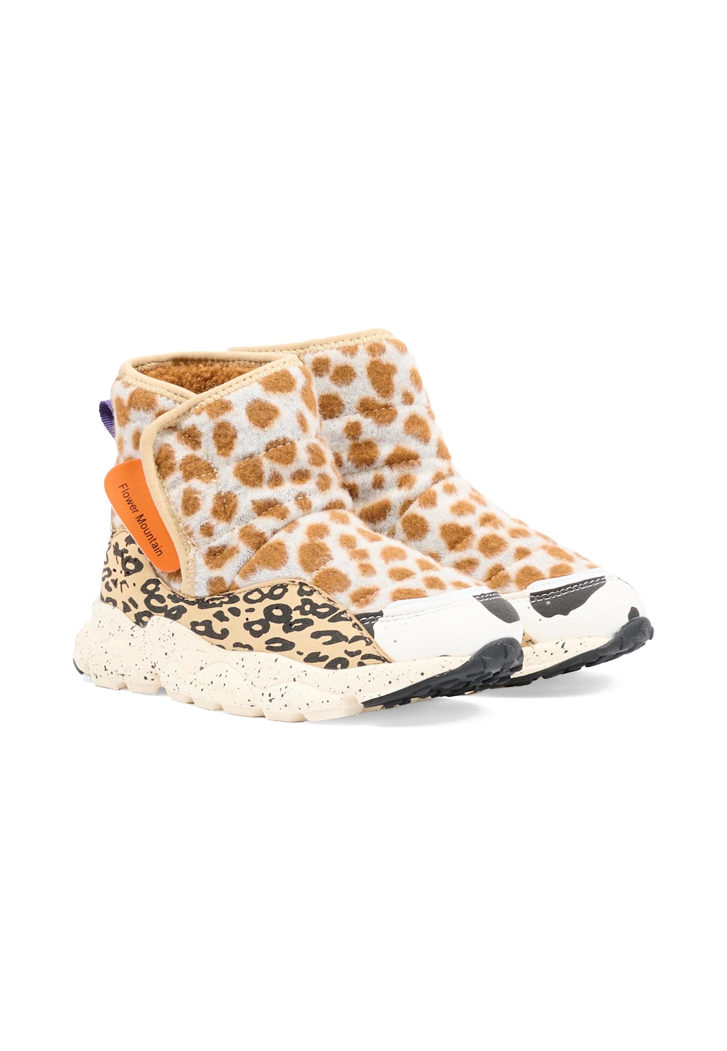 Flower Mountain Beige Ankle Boots For Kids With Print In Animal Print