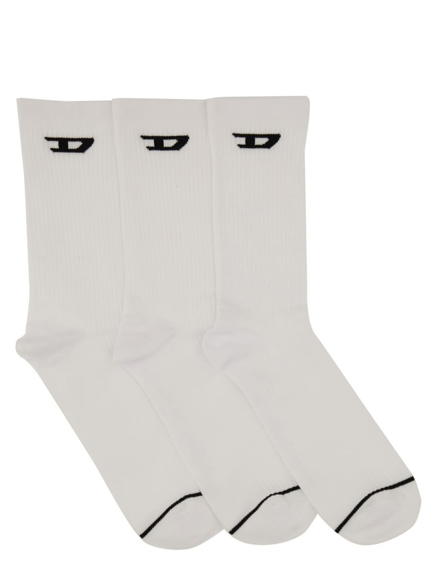 Diesel Set Of Three Socks In White