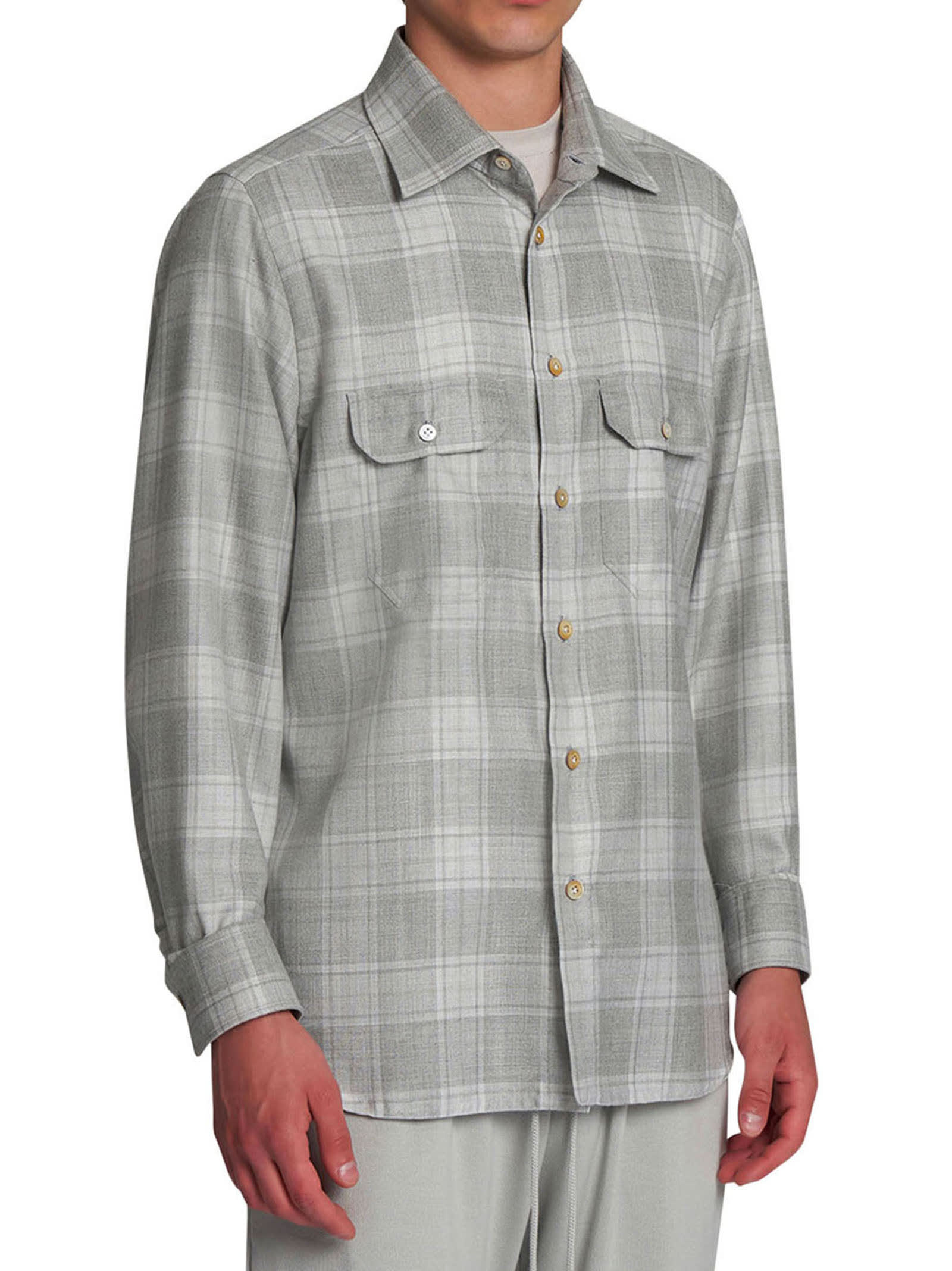 Shop Kiton Shirt Cashmere In Light Grey
