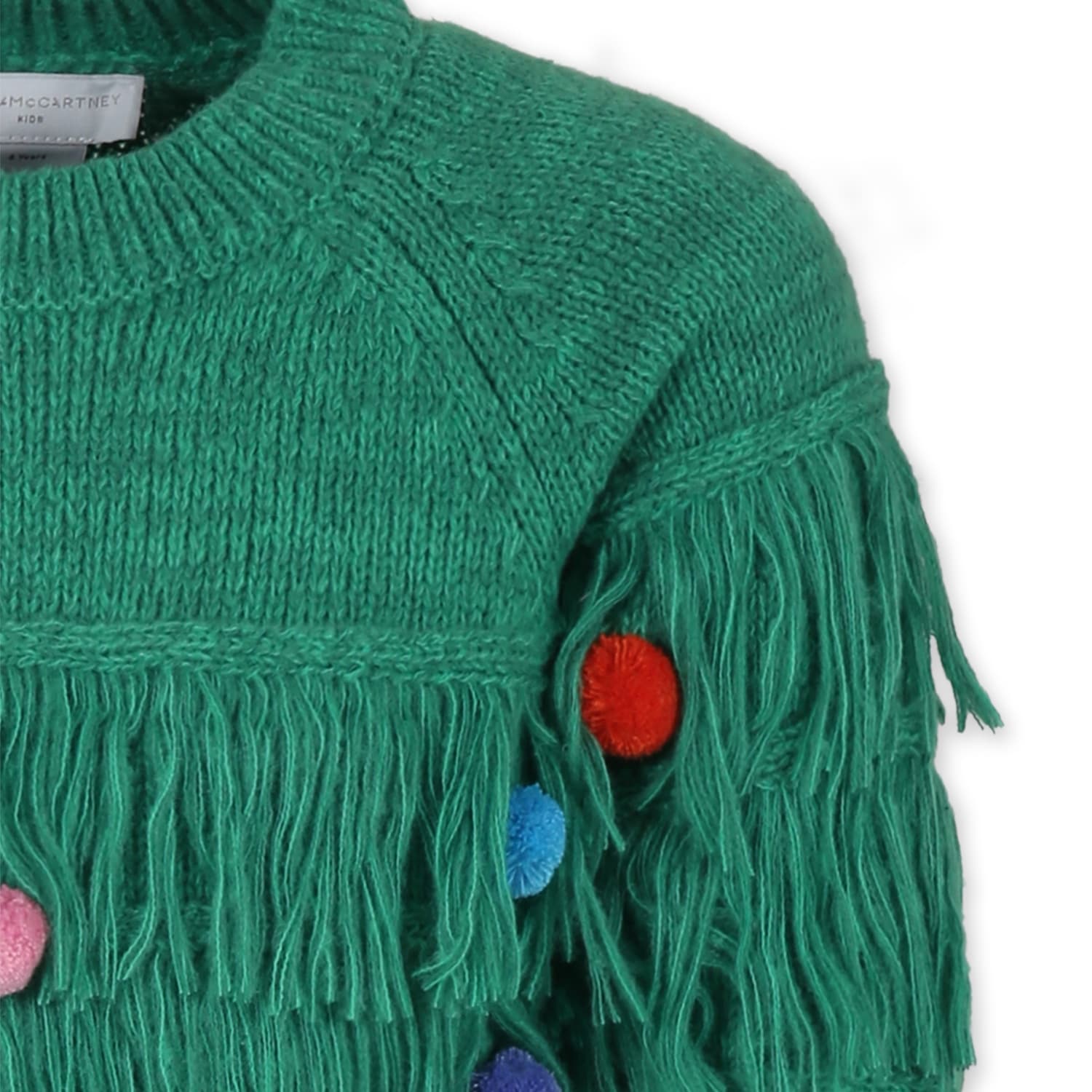 Stella Mccartney Green Sweater For Girl With Pompoms In Green