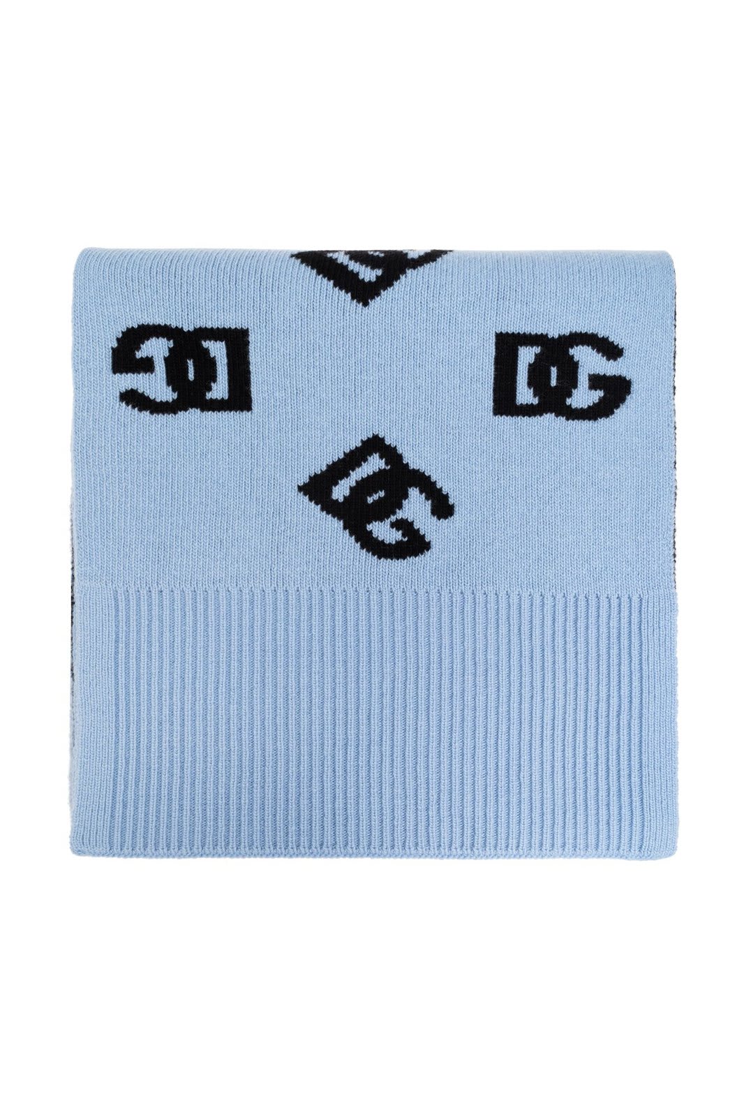 Shop Dolce & Gabbana Dg Logo Intarsia Knitted Scarf In Celeste Chiaro