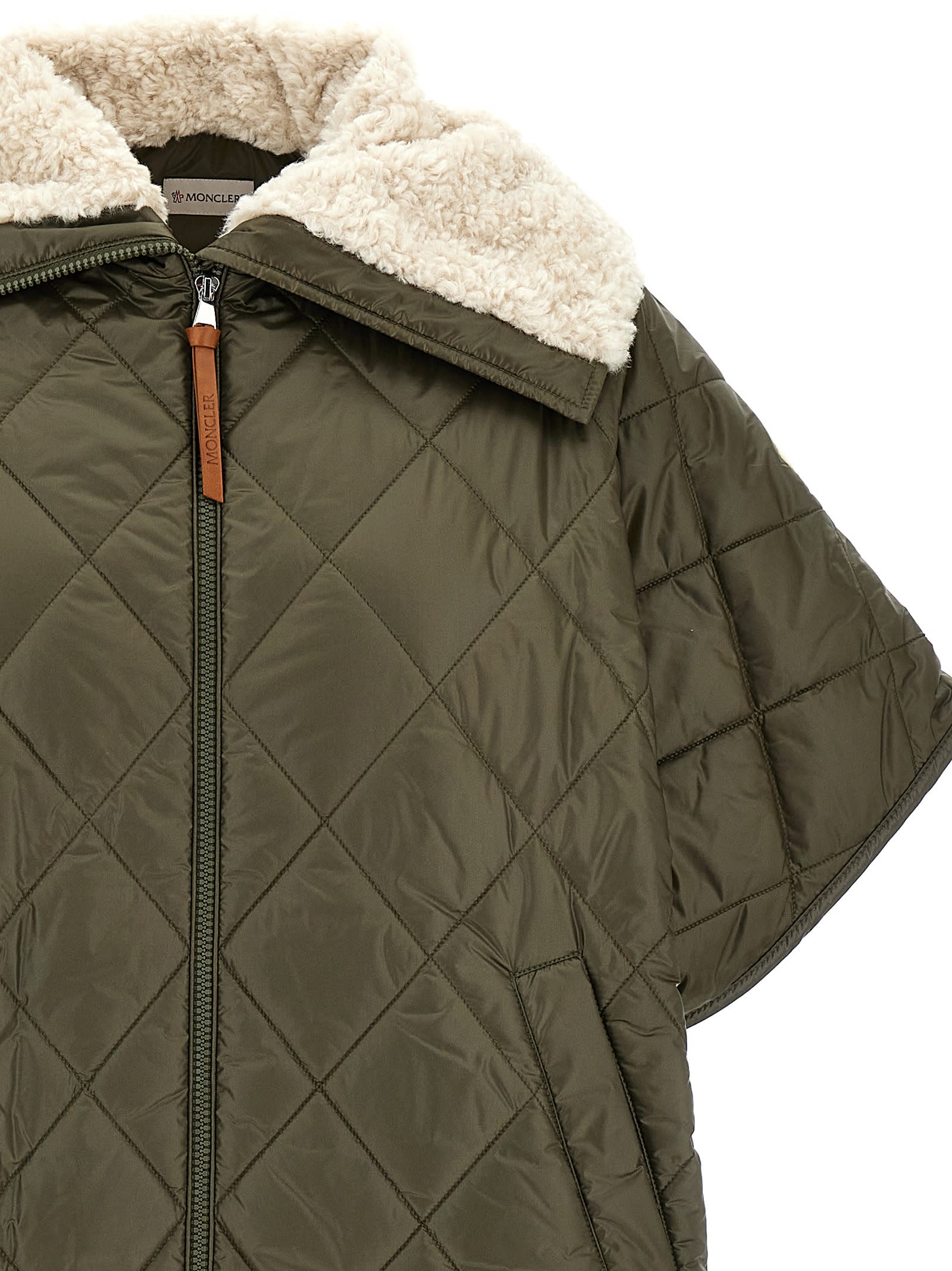 Shop Moncler Teddy Neck Cape In Green