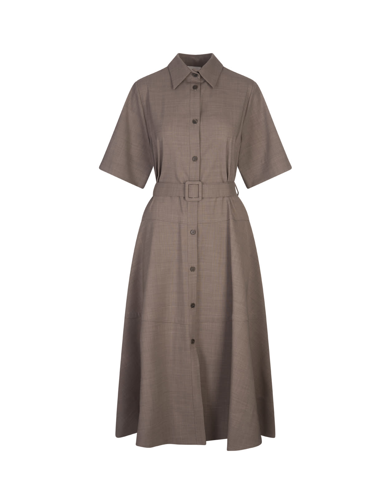 P.A.R.O.S.H LILLE MIDI SHIRT DRESS IN TAUPE STRETCH WOOL 