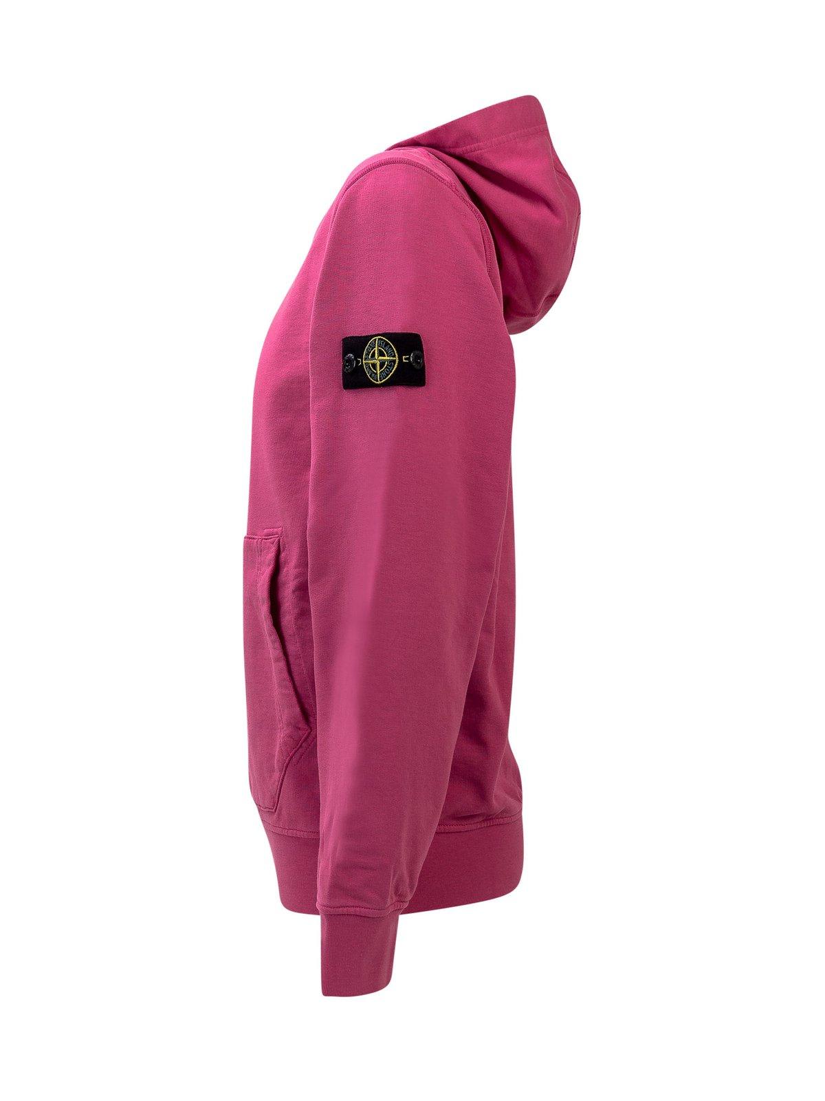 Shop Stone Island Compass-patch Long-sleeved Hoodie In Pink