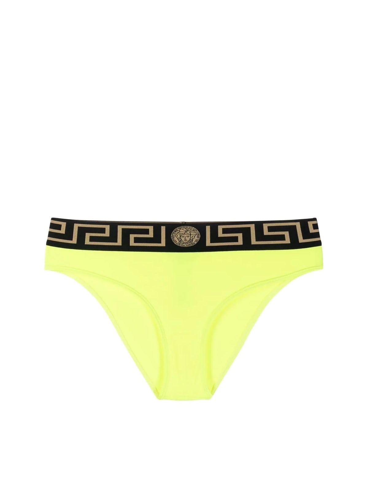 Versace Lycra Slip Costume In Acid Yellow Black