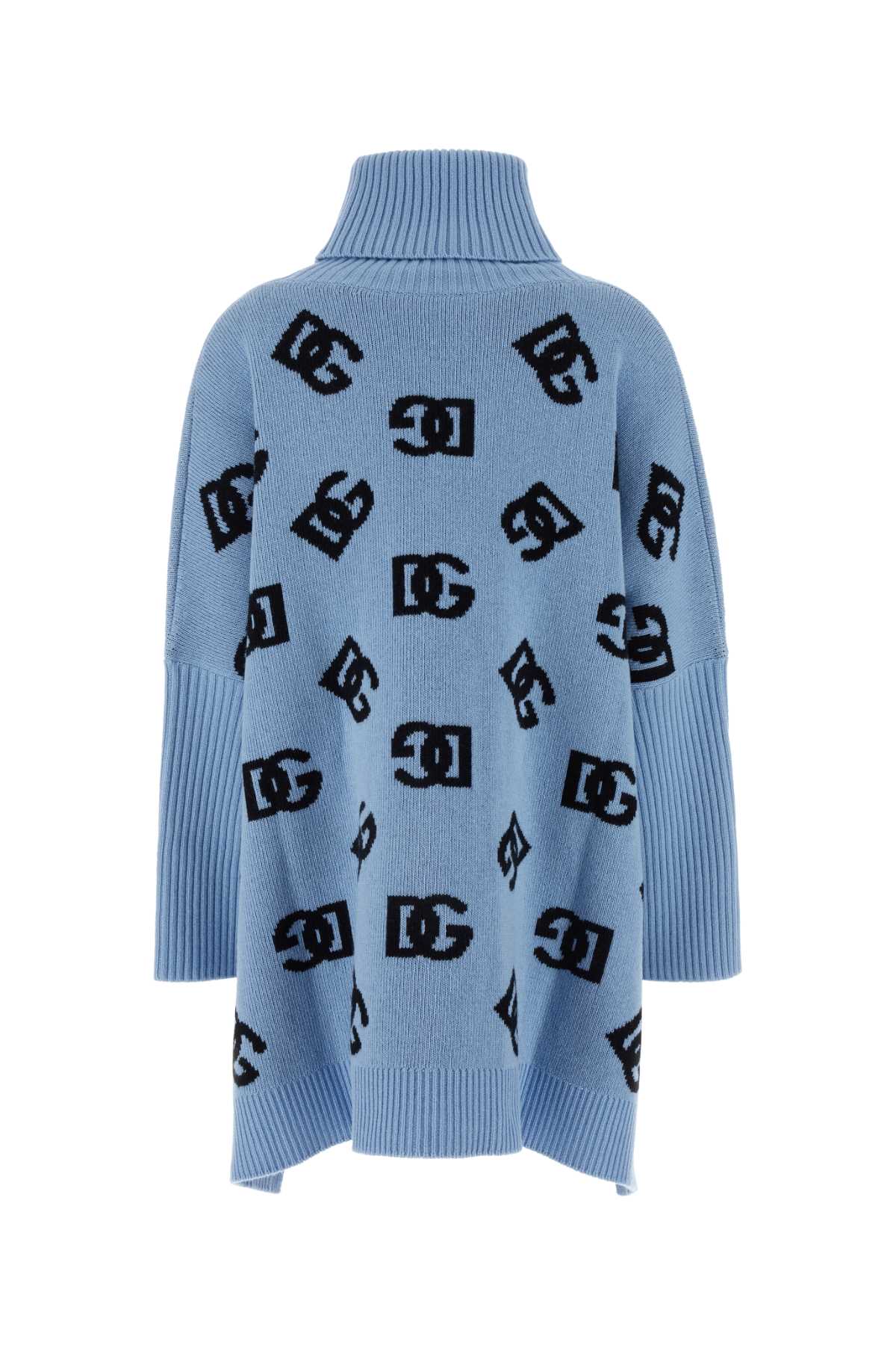 Shop Dolce & Gabbana Embroidered Wool Poncho In Celestechiaro