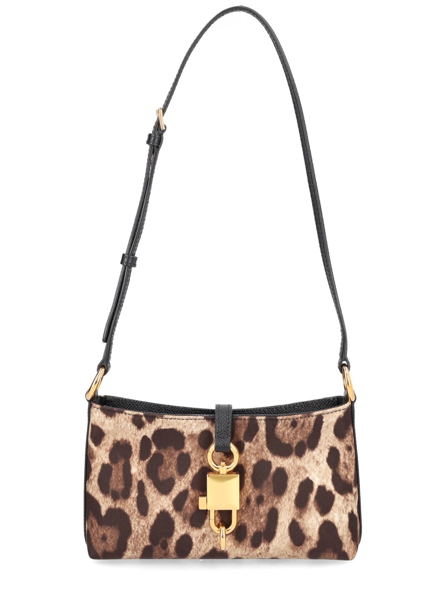 Dolce & Gabbana Lock Leather-trimmed Leopard-print Satin-twill Shoulder Bag In Multi