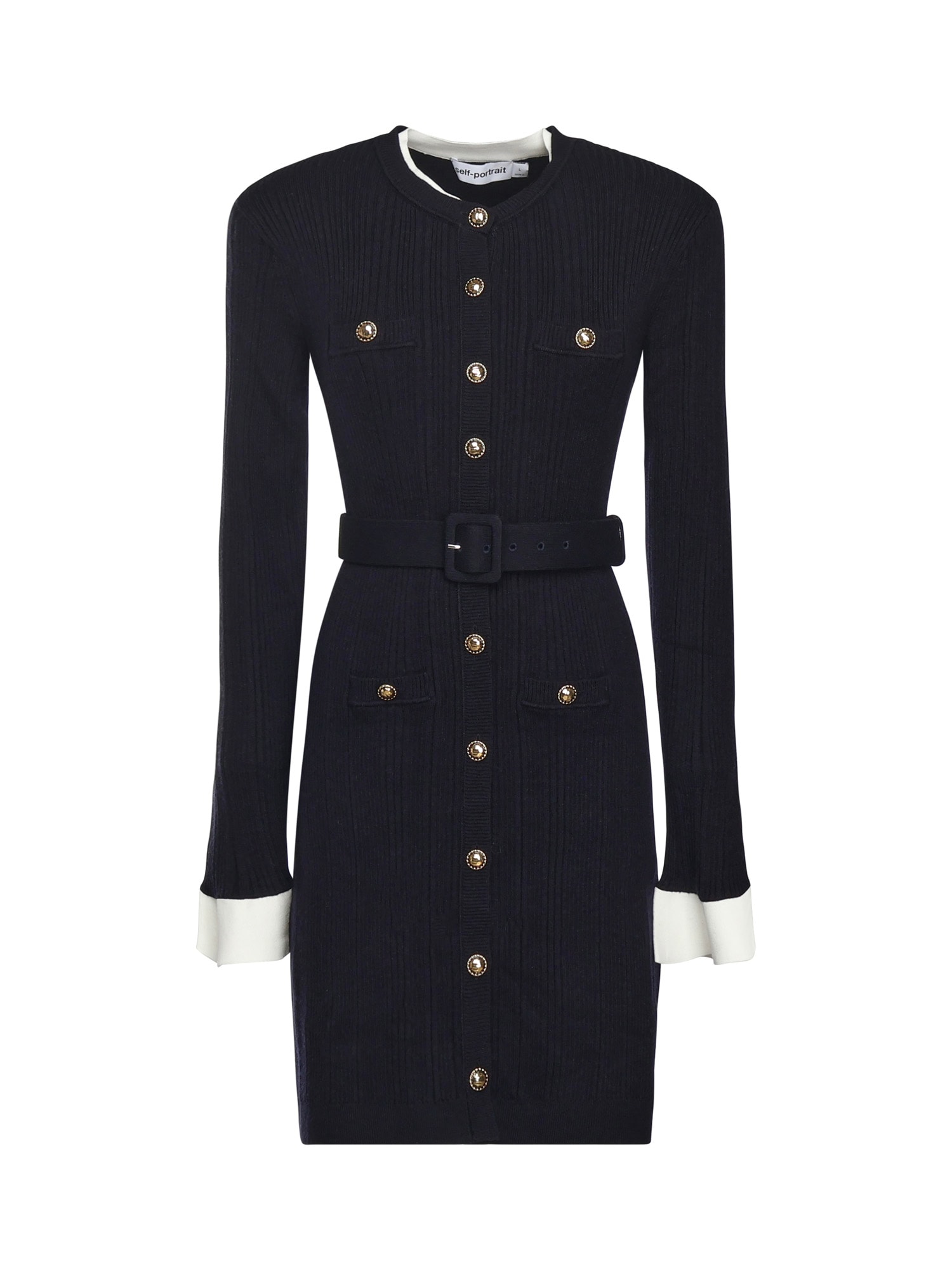 Self-portrait Viscose Knit Mini Dress In Black