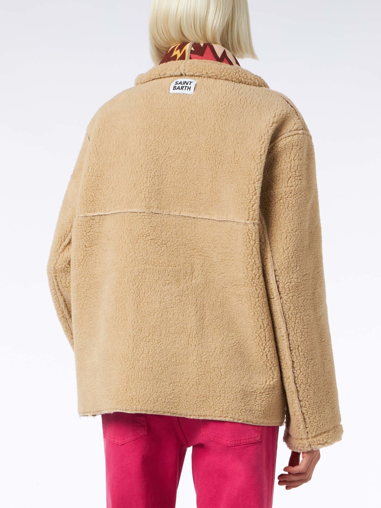 Shop Mc2 Saint Barth Woman Reversible Shearling Jacket In Multicolor