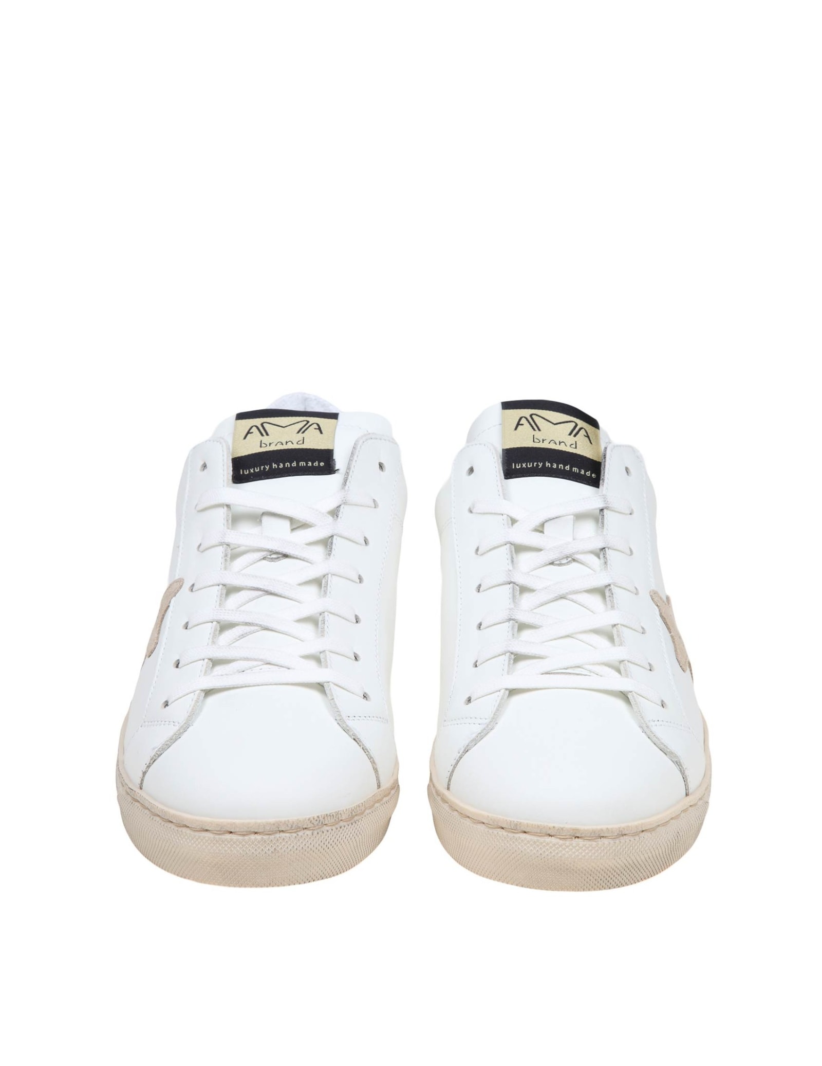Shop Ama Brand White And Taupe Leather Sneakers In White/taupe