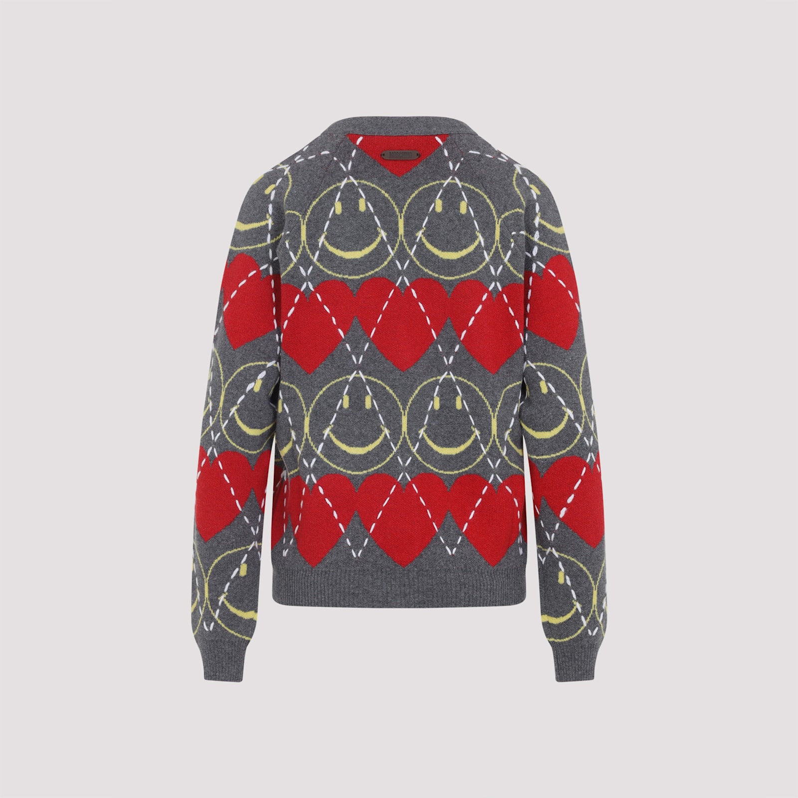 Moschino Jacquard Smile Wool Blend Cardigan