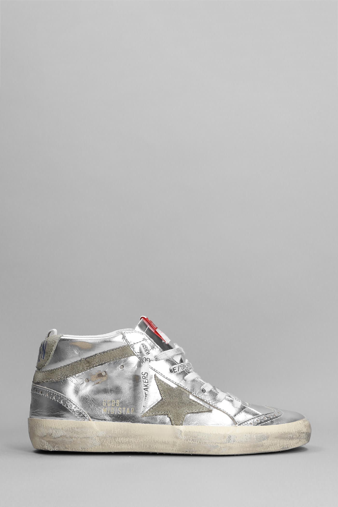 Golden Goose Mid Star Sneakers In Silver Leather