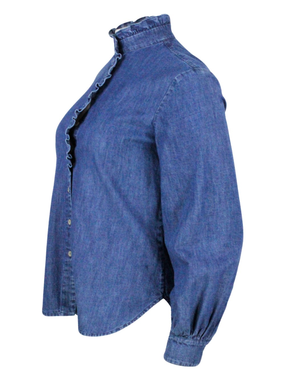 Shop Barba Napoli Long-sleeved Shirt In Fine Denim Embellished With Rouges On The Collar And Along The Buttons. Regula