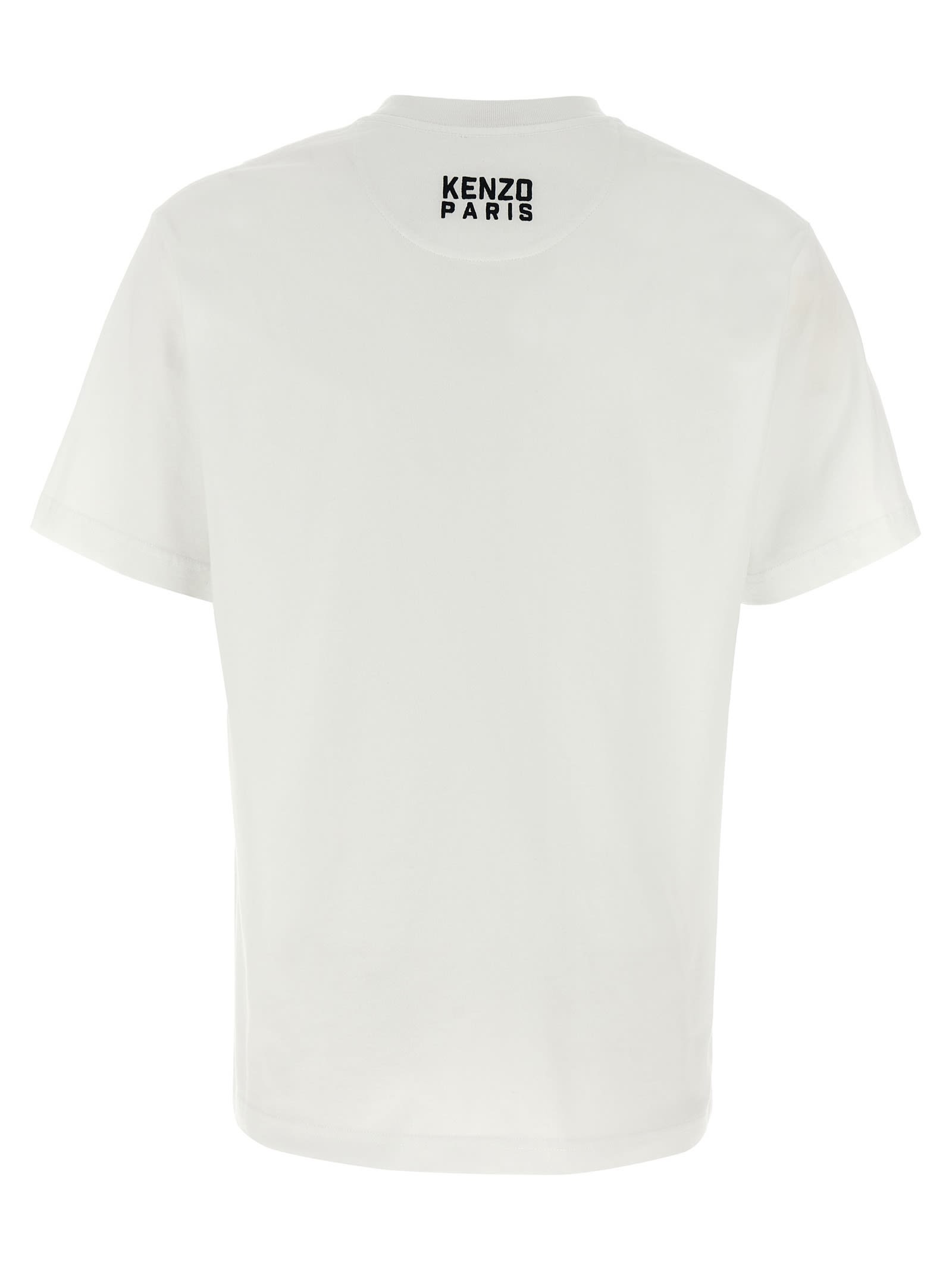 Kenzo White Crewneck T-shirt With Logo Patch On The Front In Cotton Man In Gray