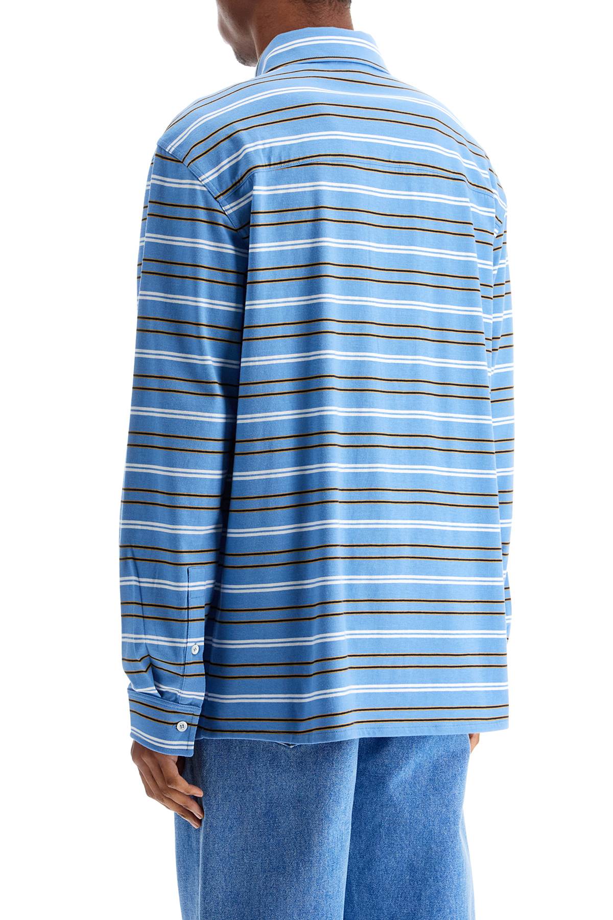 Marni Light Blue Cotton Turtleneck Polo With Horizontal Stripes In Blue Lilac
