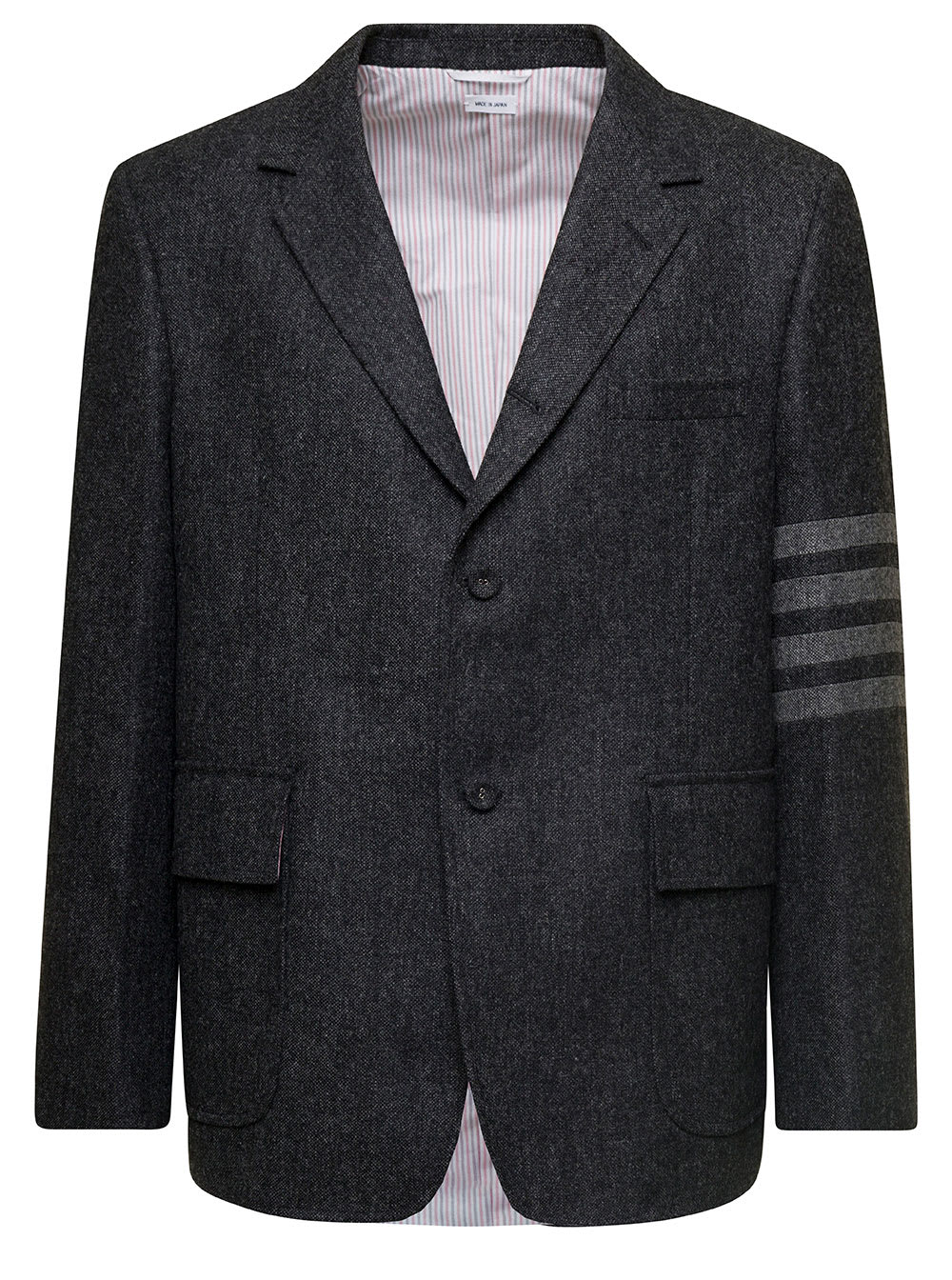 Shop Thom Browne Unstructured Straight Fit S/c W/sewed In 4bar In Solid Donegal Tweed In Grey