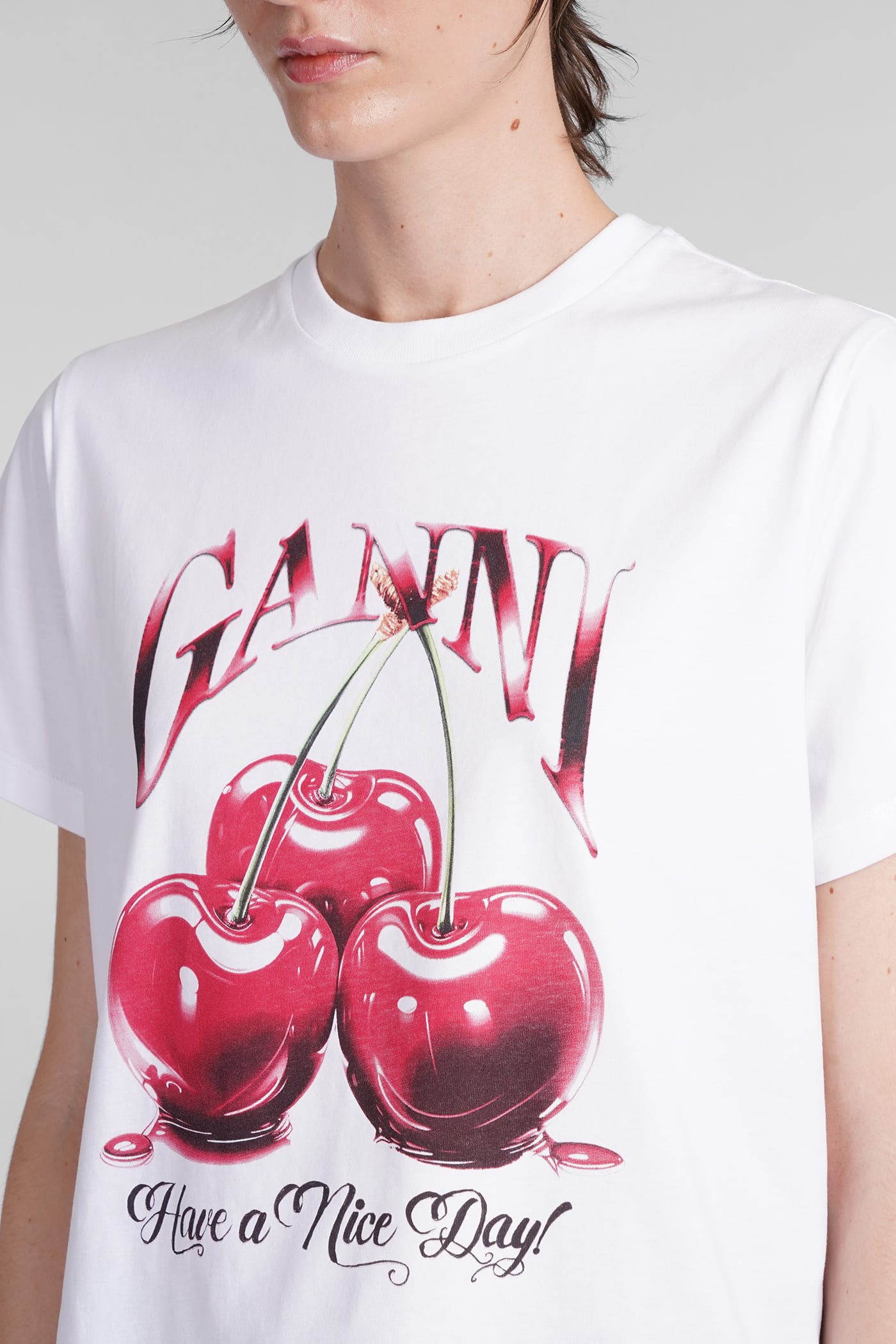 Ganni Basic Jersey Cherry Relaxed T-shirt In White