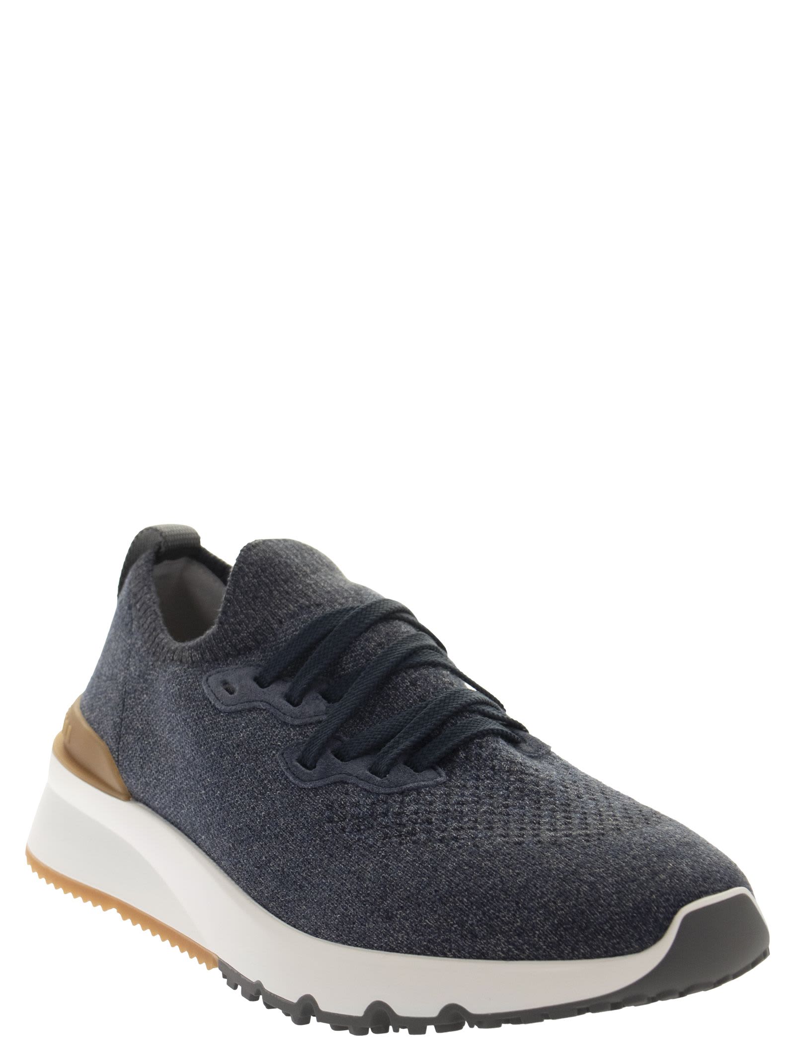 Brunello Cucinelli Low-top Knit Runner Sneakers In Blue