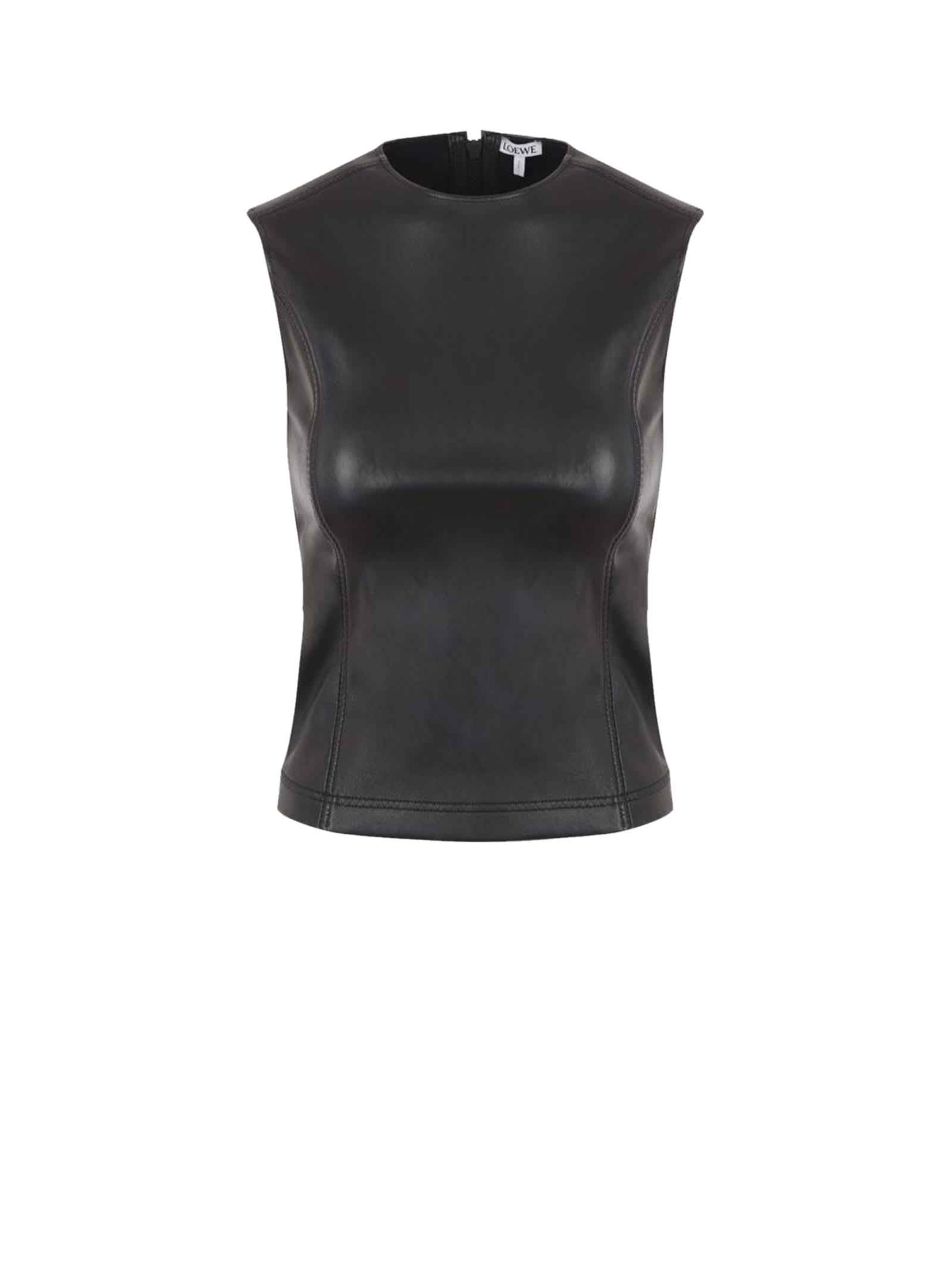 Shop Loewe Stretch Leather And Technical Fabric Sleeveless Top In Black