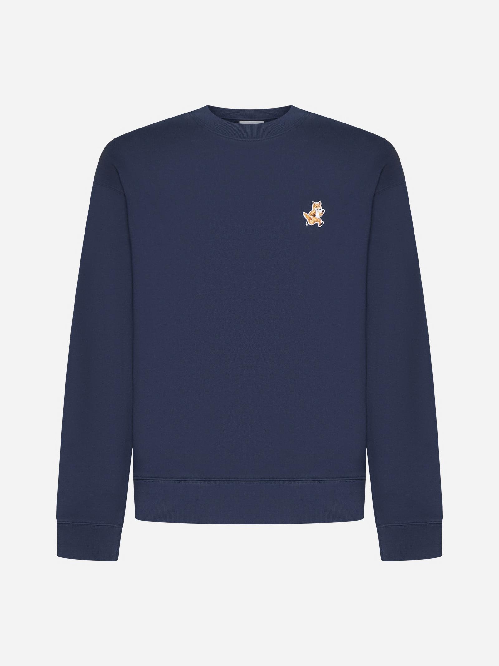 Shop Maison Kitsuné Speedy Fox Patch Cotton Sweatshirt In Blue