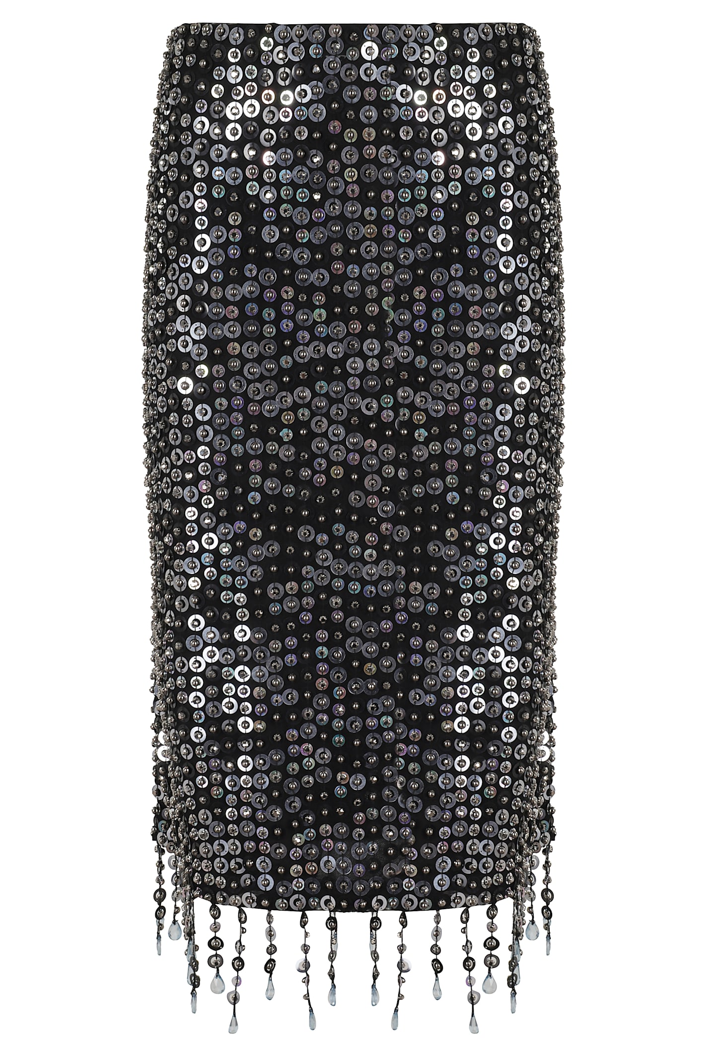 Pinko Pencil Skirt With Sequins And Crystals In Black