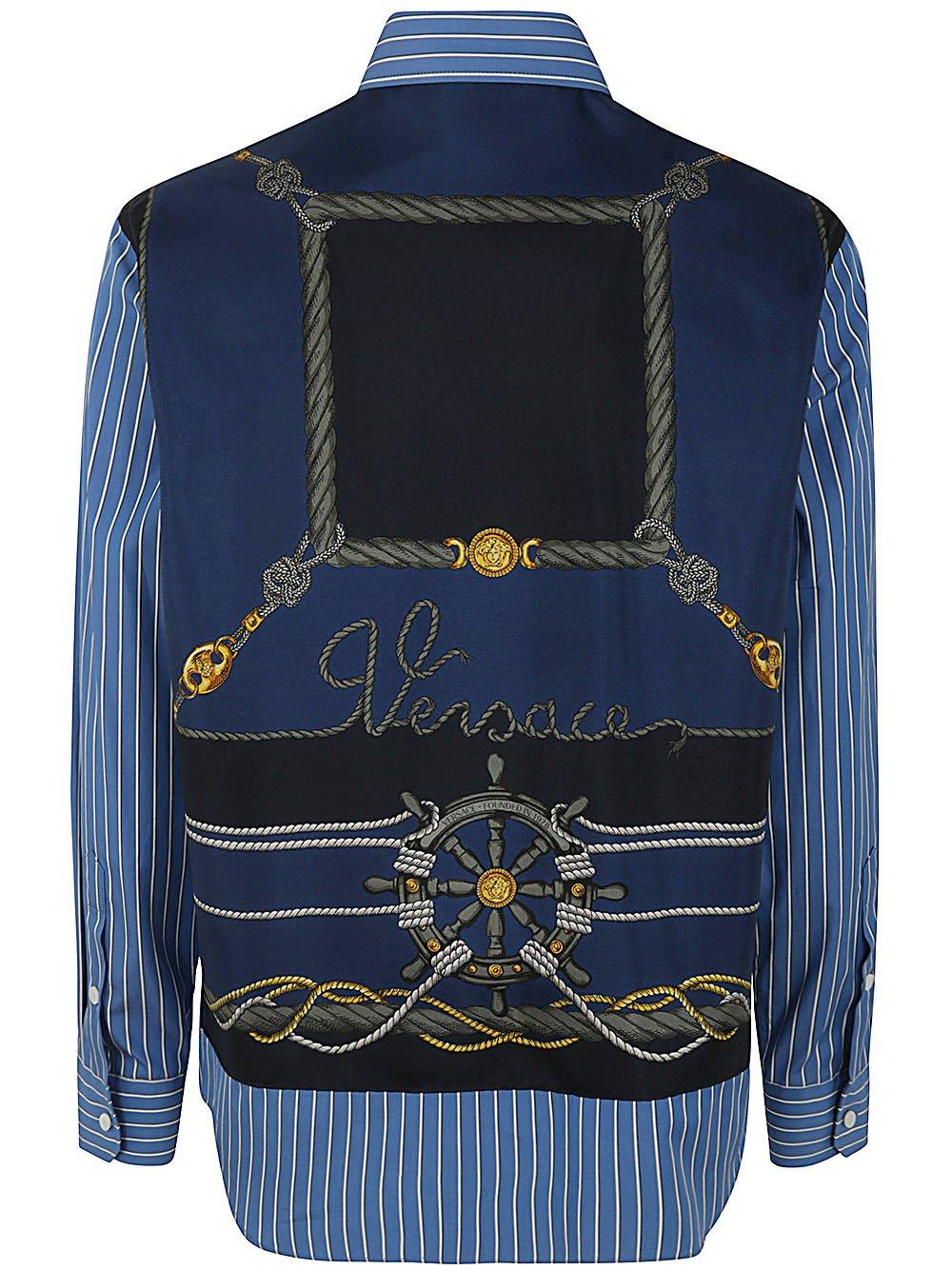 Shop Versace Striped Long-sleeved Shirt In Blue Gold (light Blue)