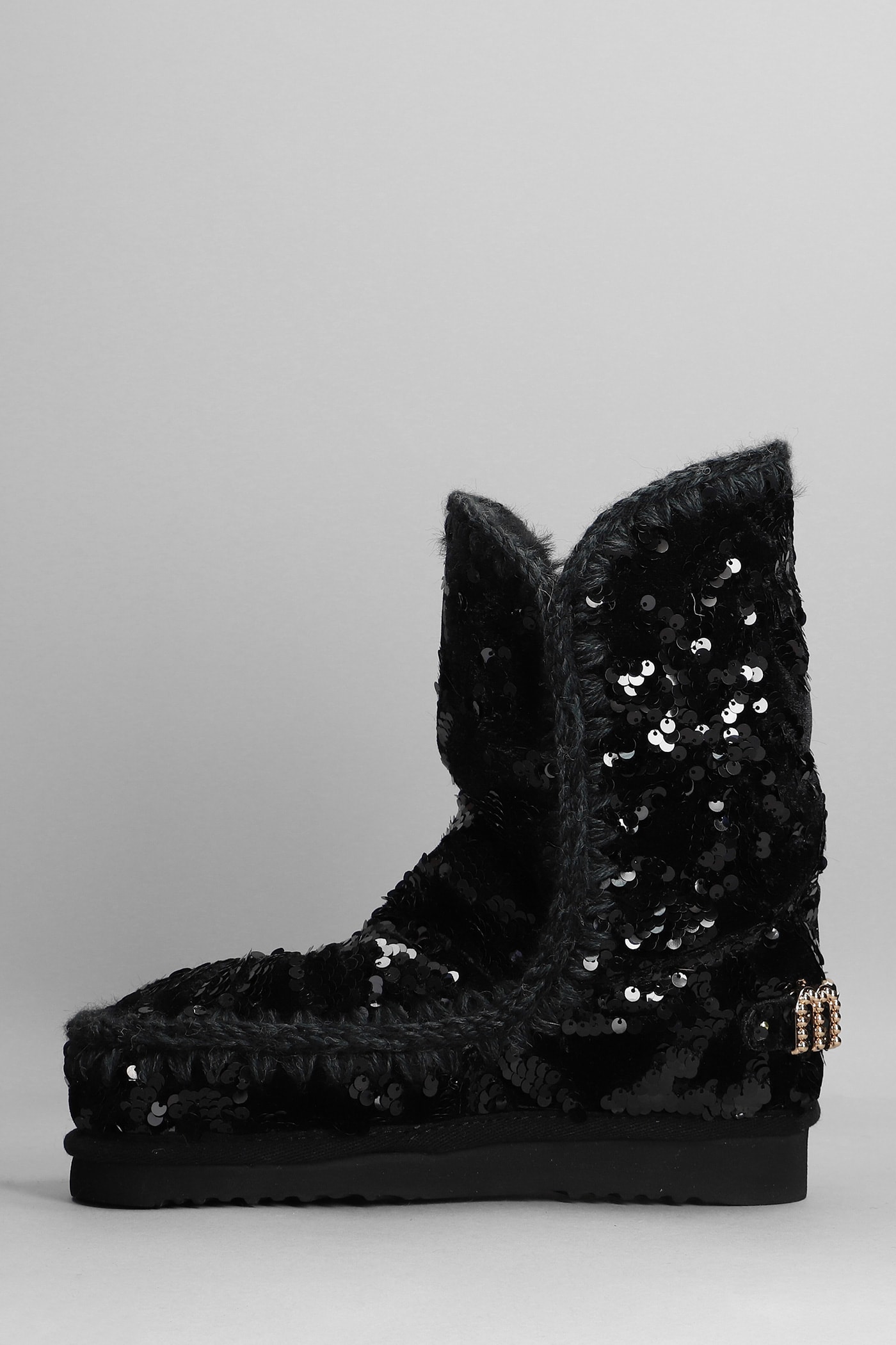 Shop Mou Eskimo 24 Low Heels Ankle Boots In Black Suede