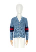 Shop Gucci Light Blue Cardigan For Boy With Web Ribbon Motif