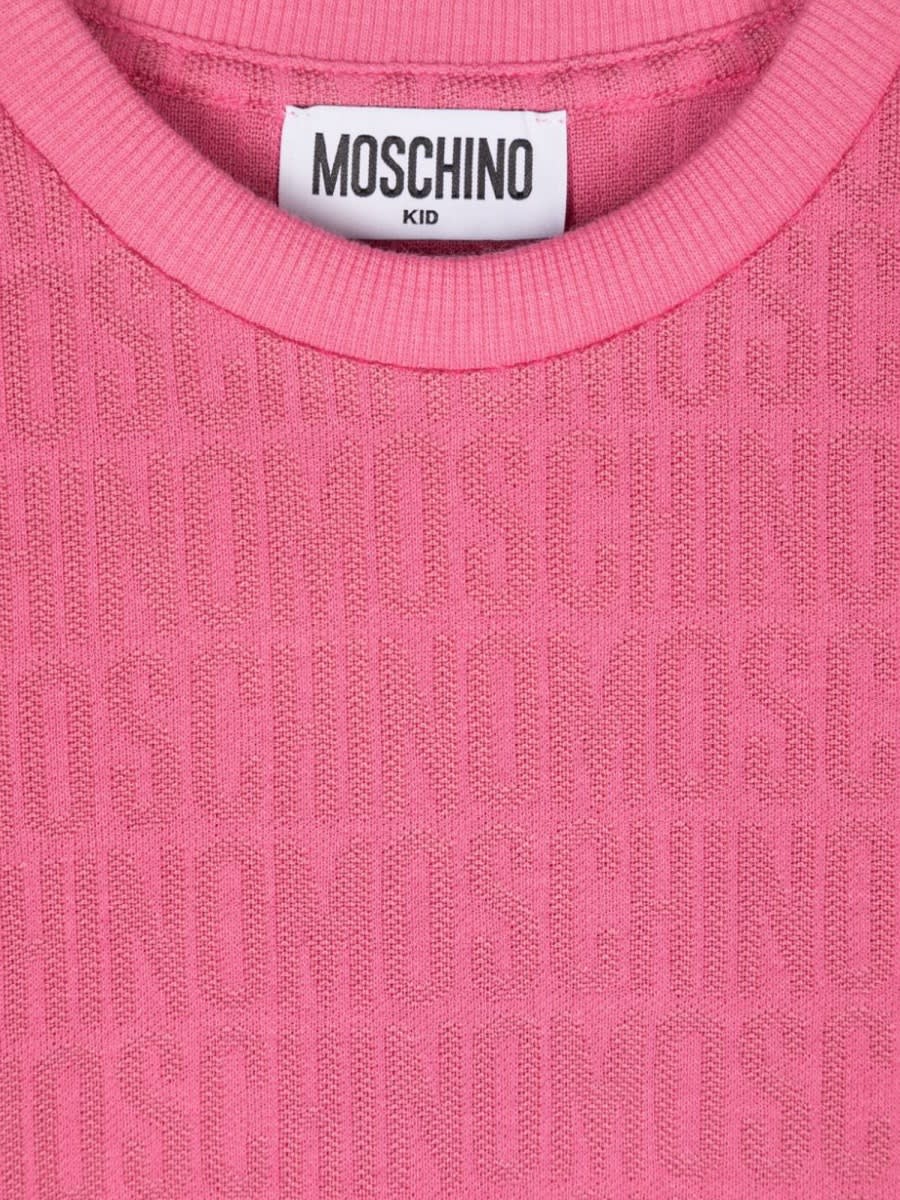 Moschino Pink T-shirt With All-over Logo In Fuchsia