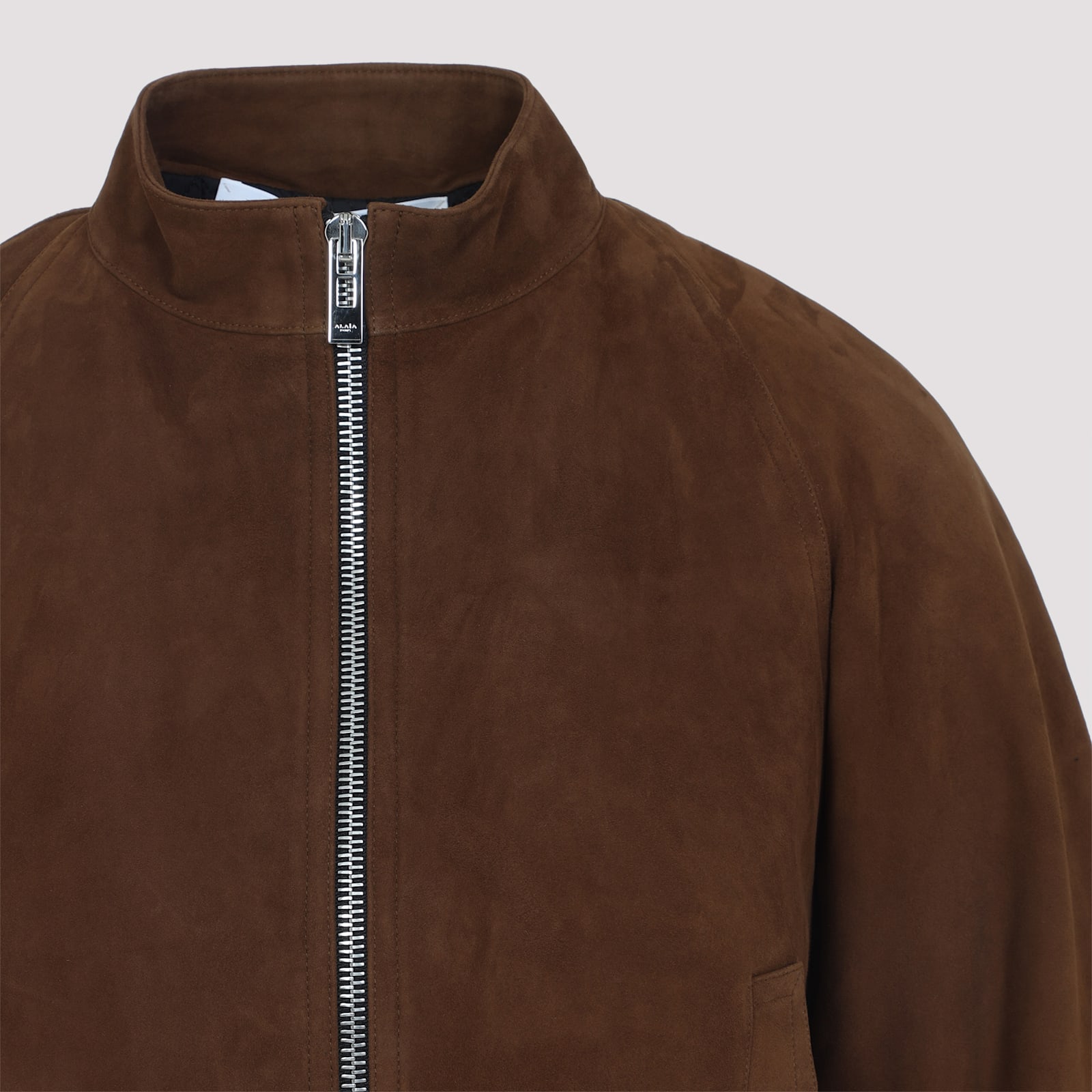 Alaïa High-collar Brown Suede Finish Jacket In Brown
